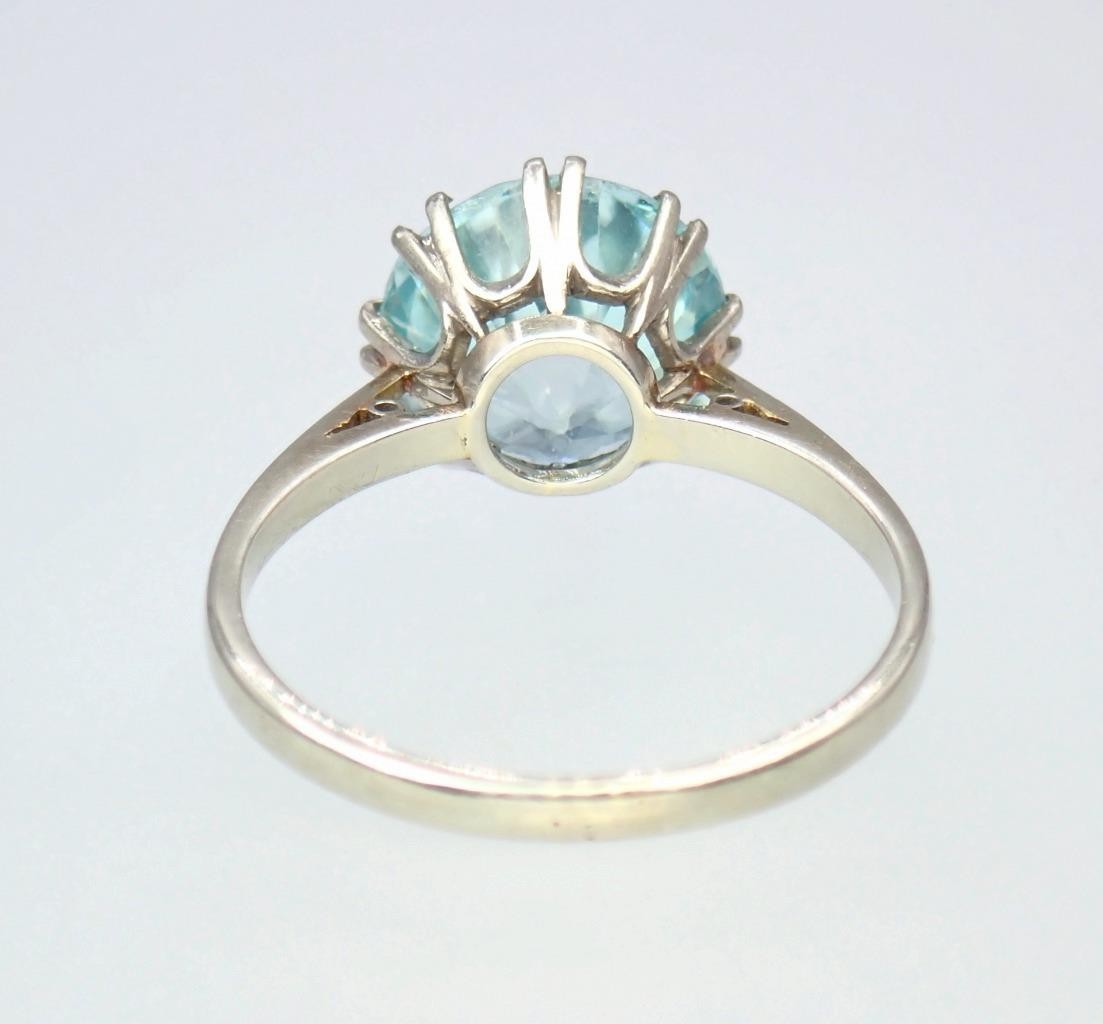 Antique Art Deco 18K Gold 5.4ct Old Cut Blue Zircon Solitaire Engagement Ring 6