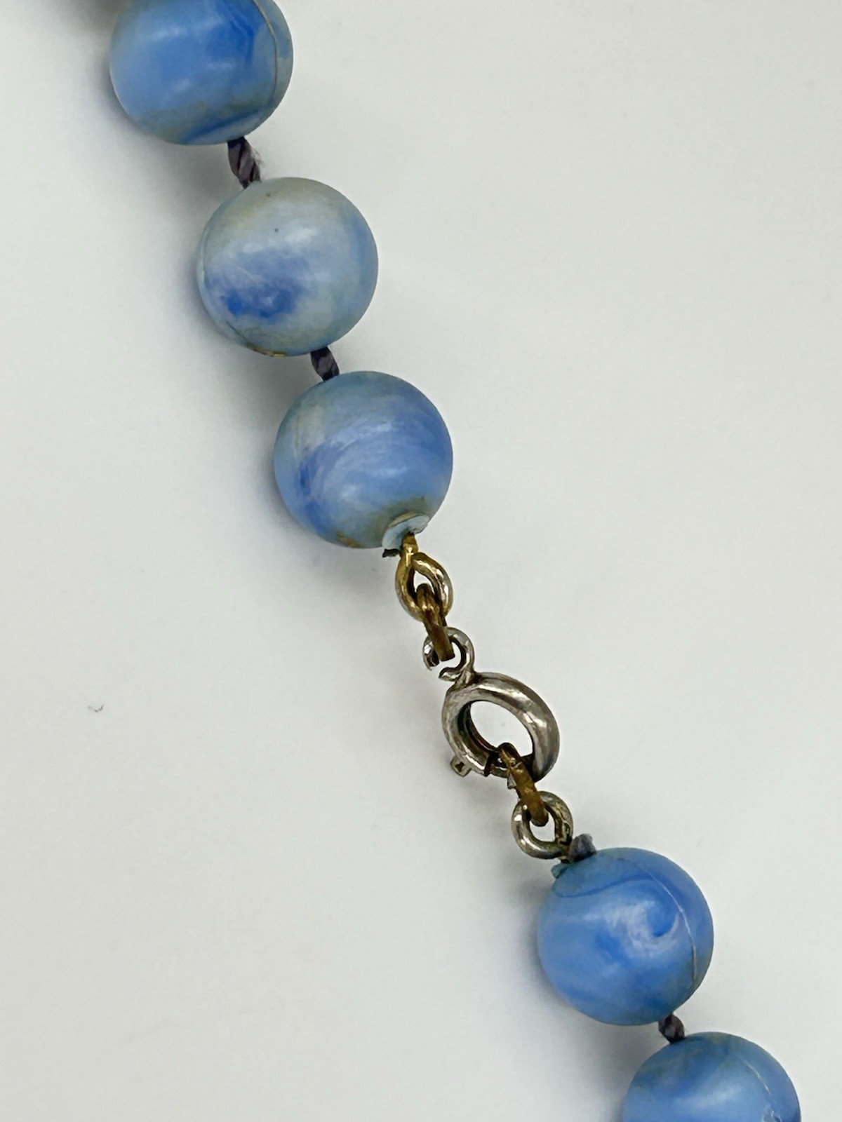 Vintage Blue Swirl Bead Plastic Necklace 30 Inch