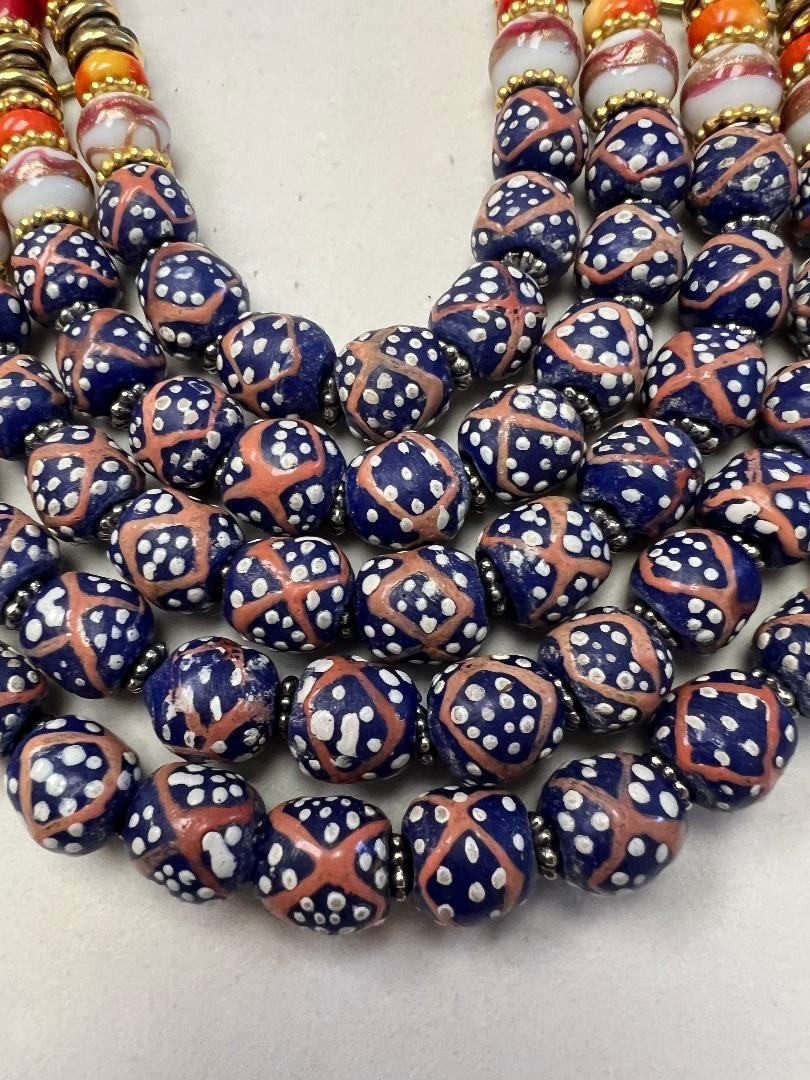 Masha Archer San Francisco Multi Strand Tribal Beaded Necklace Coral Agate Mercu