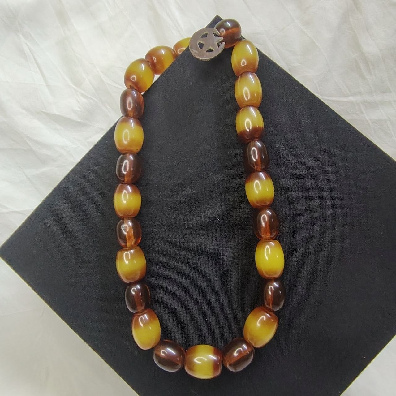 Vintage Style Amber Color Beaded Necklace Large Barrel Beads 128g Estate Jewelry