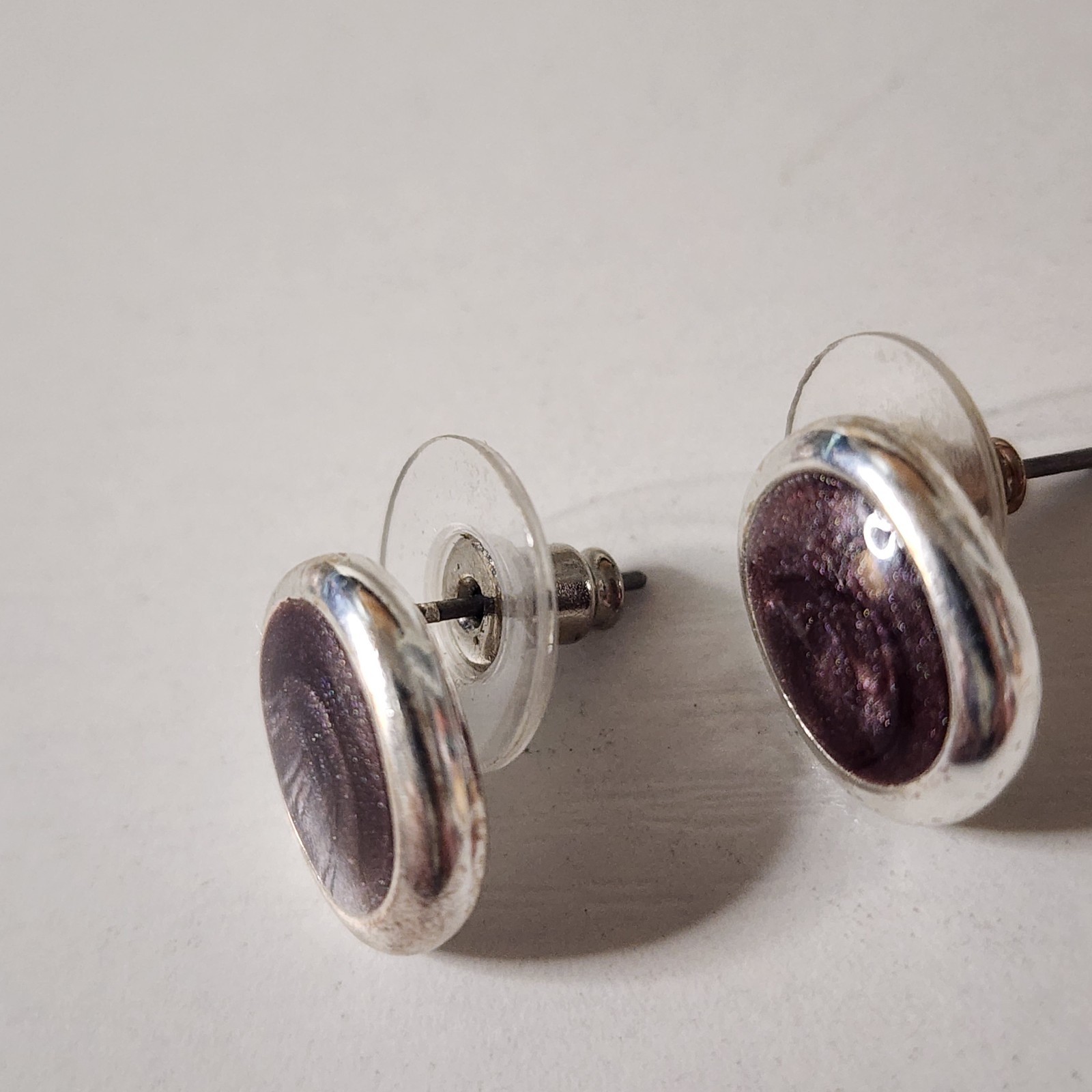 Oval Purple Stone Celestial Sparkly Vintage Earrings Women’s 1/2″ Inch Stud