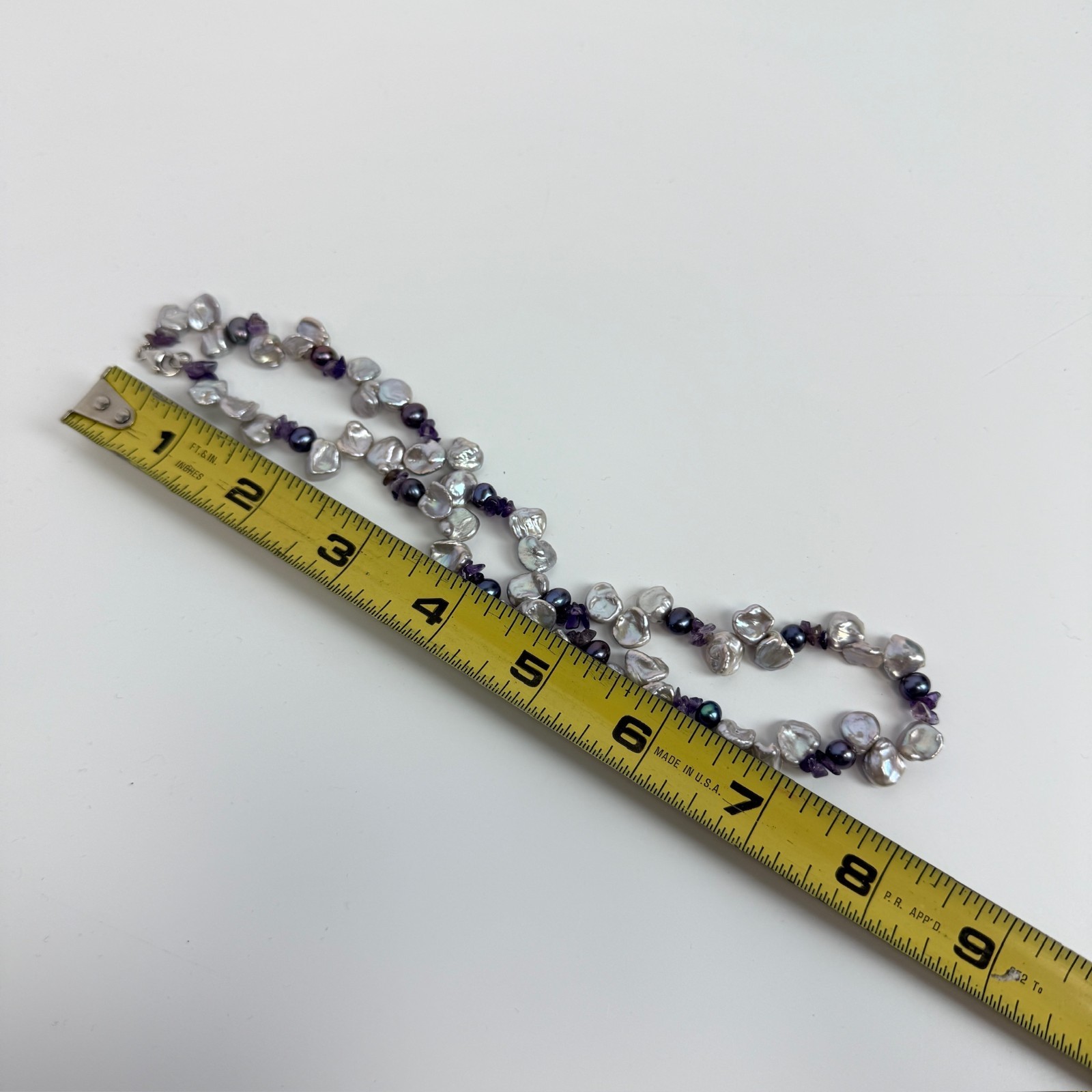 Freshwater Keshi Pearl OP Signed Sterling Silver Lavender Purple 16″ Necklace