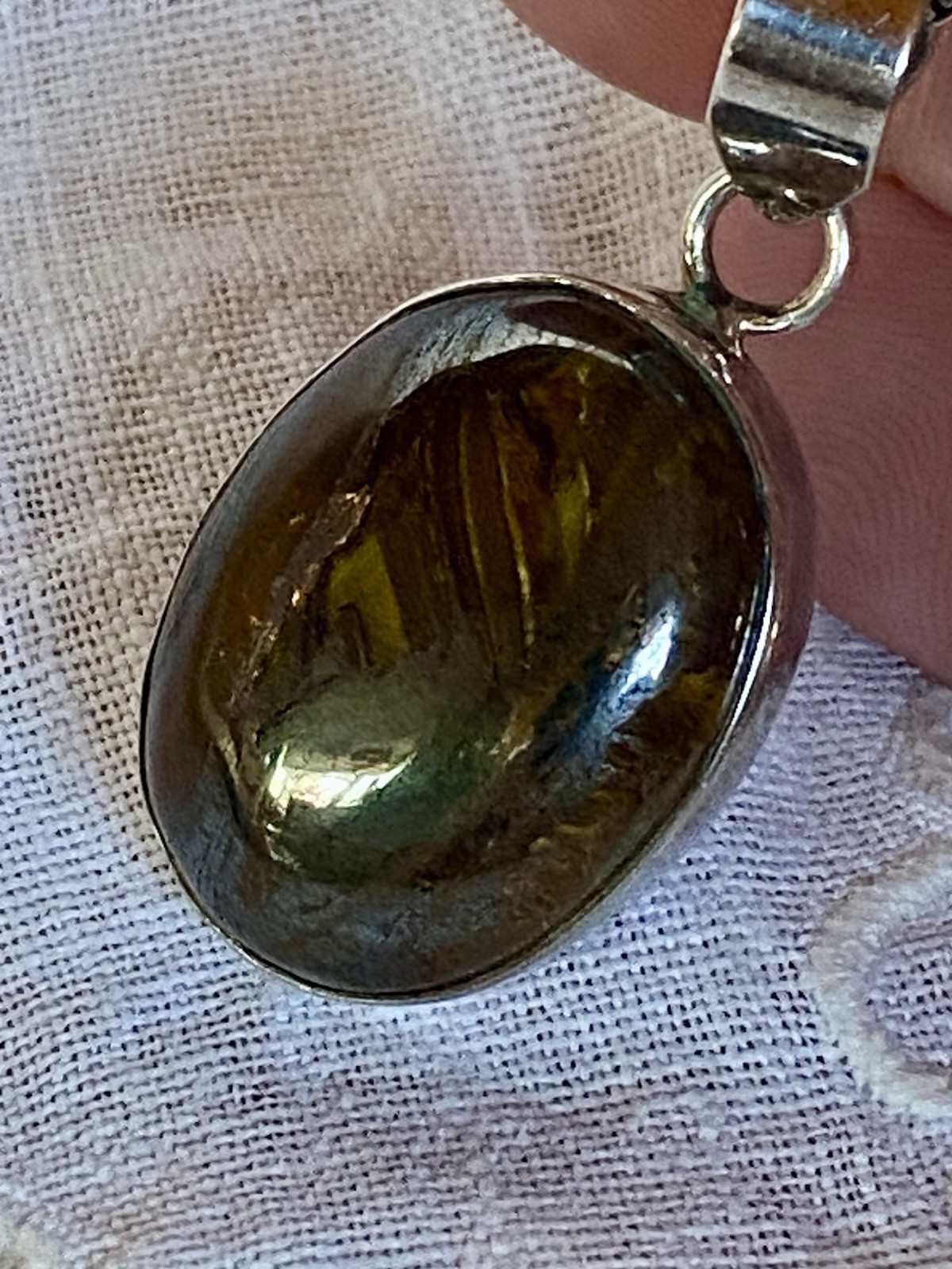 Vintage Tiger Iron Stone Cabochon Set In Sterling Silver With 20” 925 Box Chain