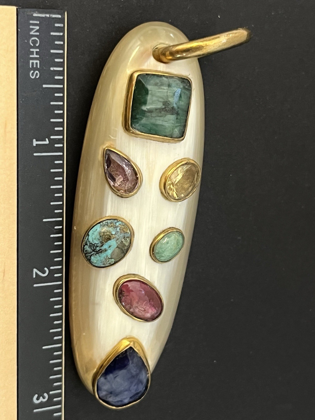 Ashley Pittman Pendant Signed AP Kenya Vintage Gemstones Horn? Bone? Vtg Jewelry