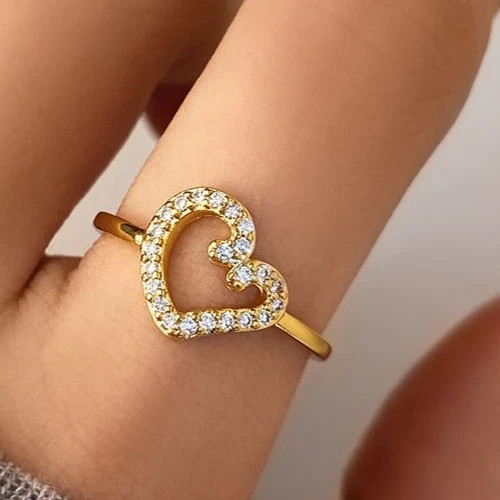 0.23TCW Round Cut White Moissanite Heart Pattern Wedding Ring 10K Yellow Gold FN