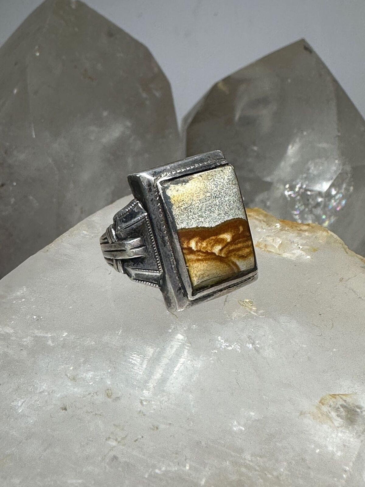 Art Deco jasper ring size 6.50 sterling silver women