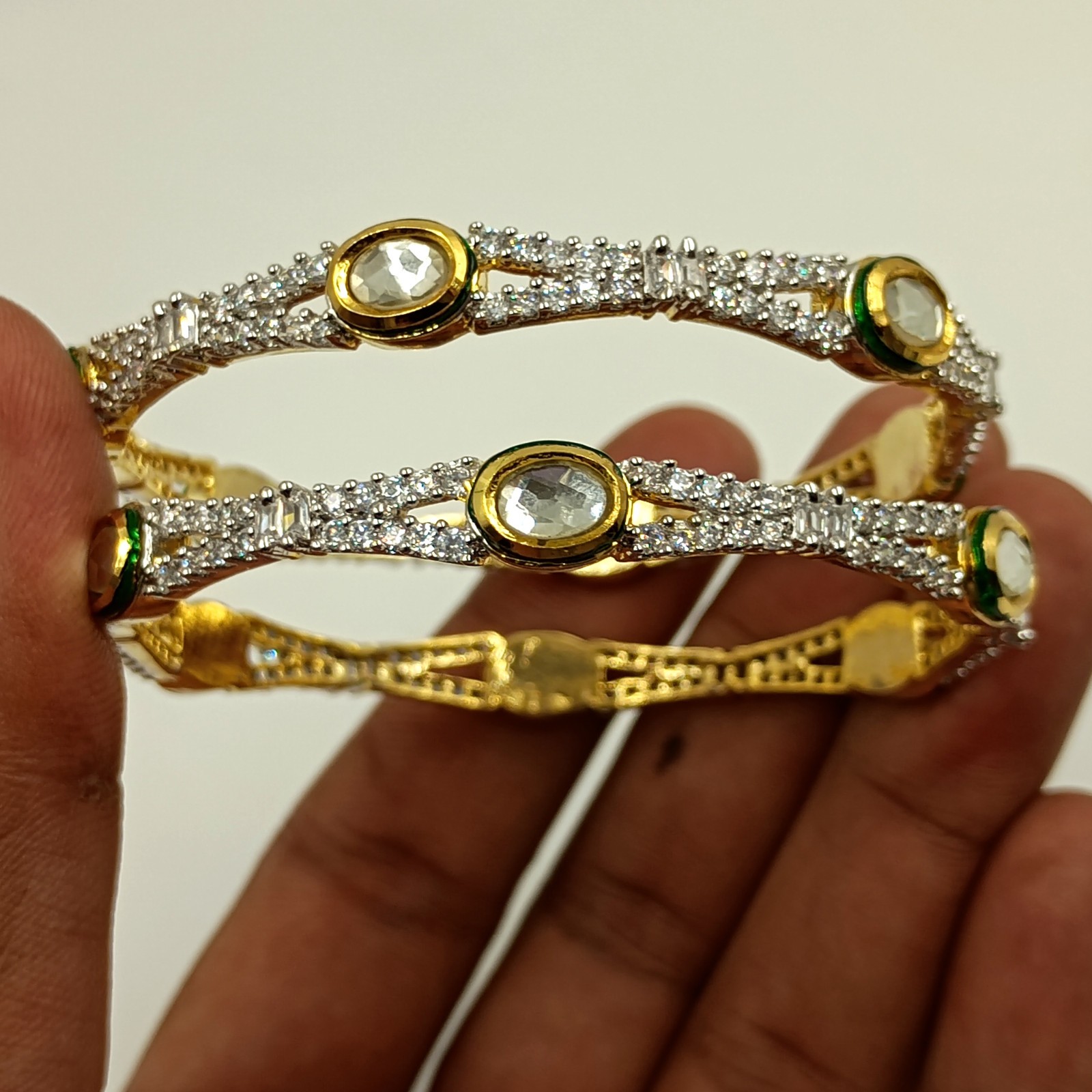 Bridal Wedding Kundan Meenakari Bangles 22k Gold Plated CZ South Indian Jewelry