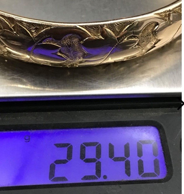 Antique Art Nouveau Edwardian Yellow Rolled Gold Bates Bangle Bracelet 29 Grams