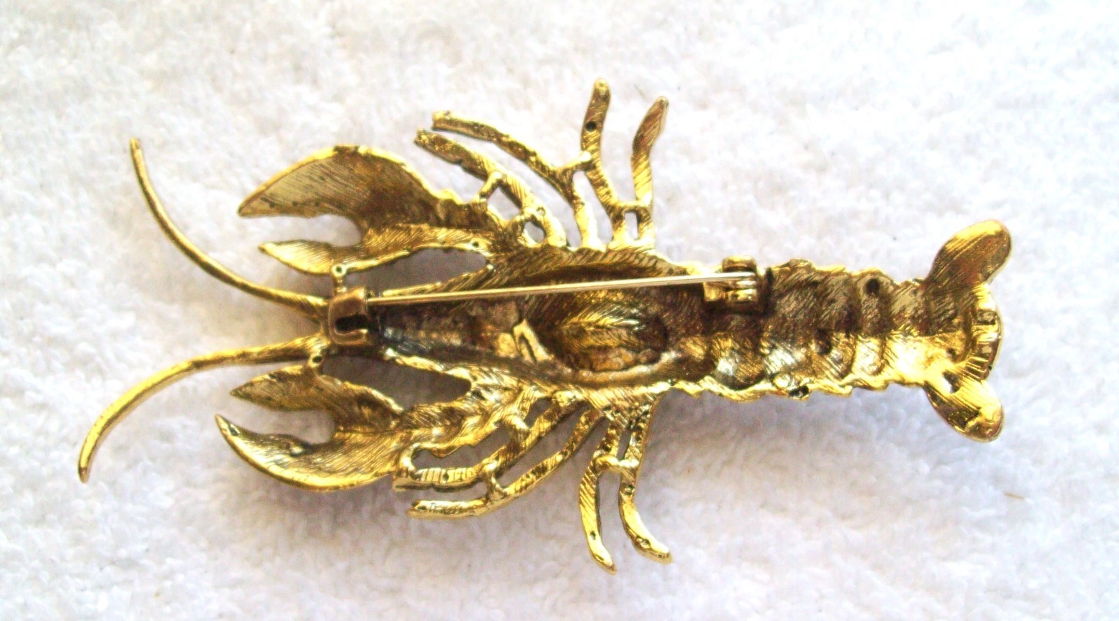 Vintage Large Lt. & Dark Amber Rhinestone Lobster 3.75″ Pin or Brooch
