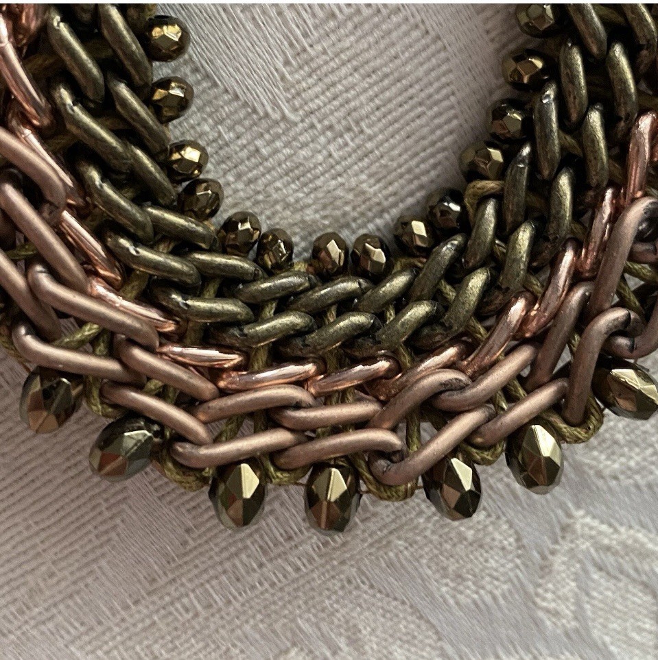 Chainmaille Statement Necklace 21” Copper Bronze Color Byzantine 4n1 Chain Weave
