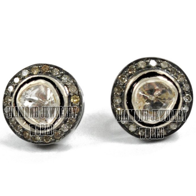Victorian 1.51ctw Genuine Old Mine Rose Antique Cut Diamond Silver Studs Earring