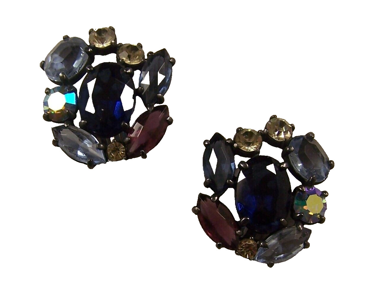 SCHIAPARELLI Sapphire Amethyst Aurora Borealis Crystals Bracelet & Clip Earrings
