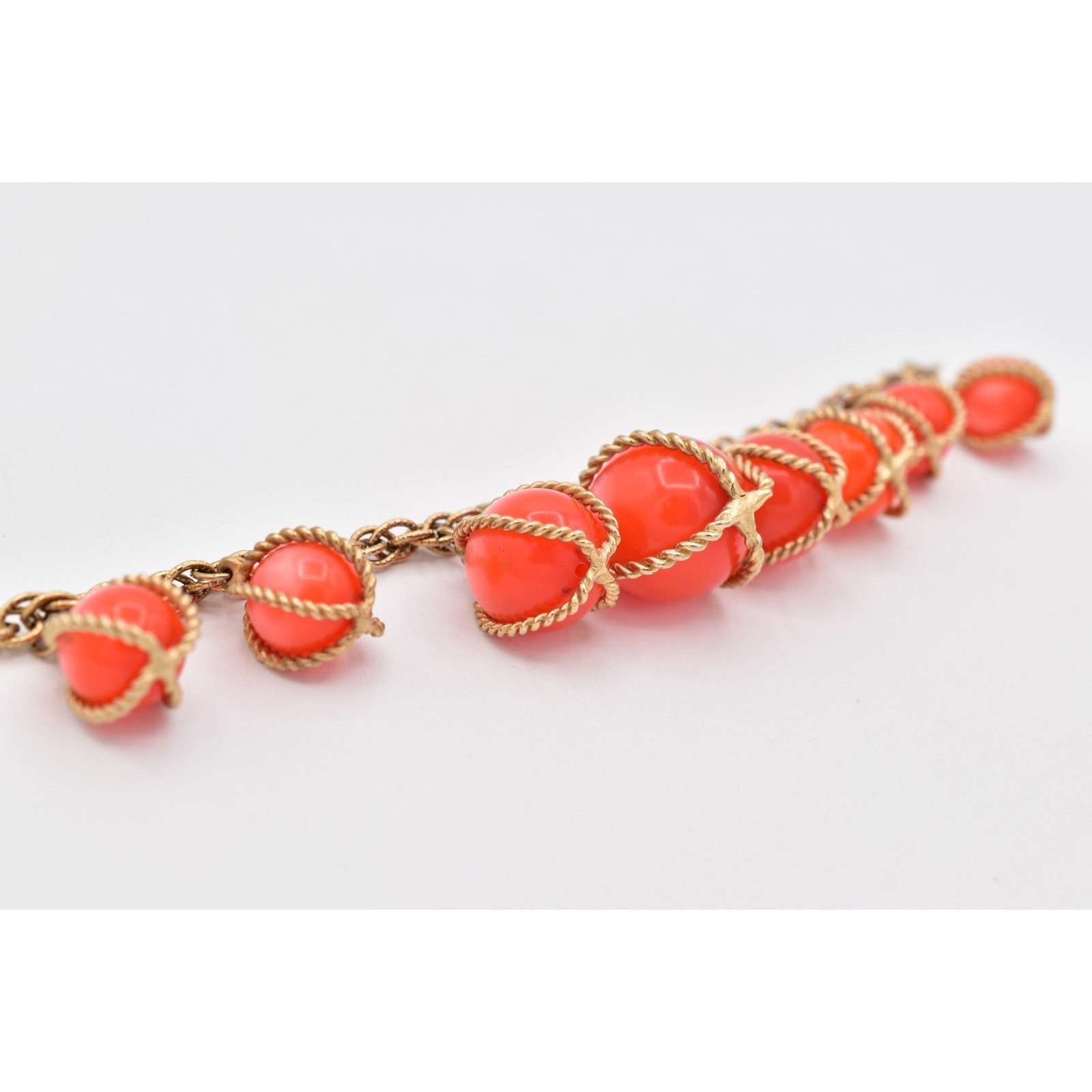 Vintage Ornament Caged Ball Beaded Chain Bracelet Charm Gold Chunky 1970s BinAW