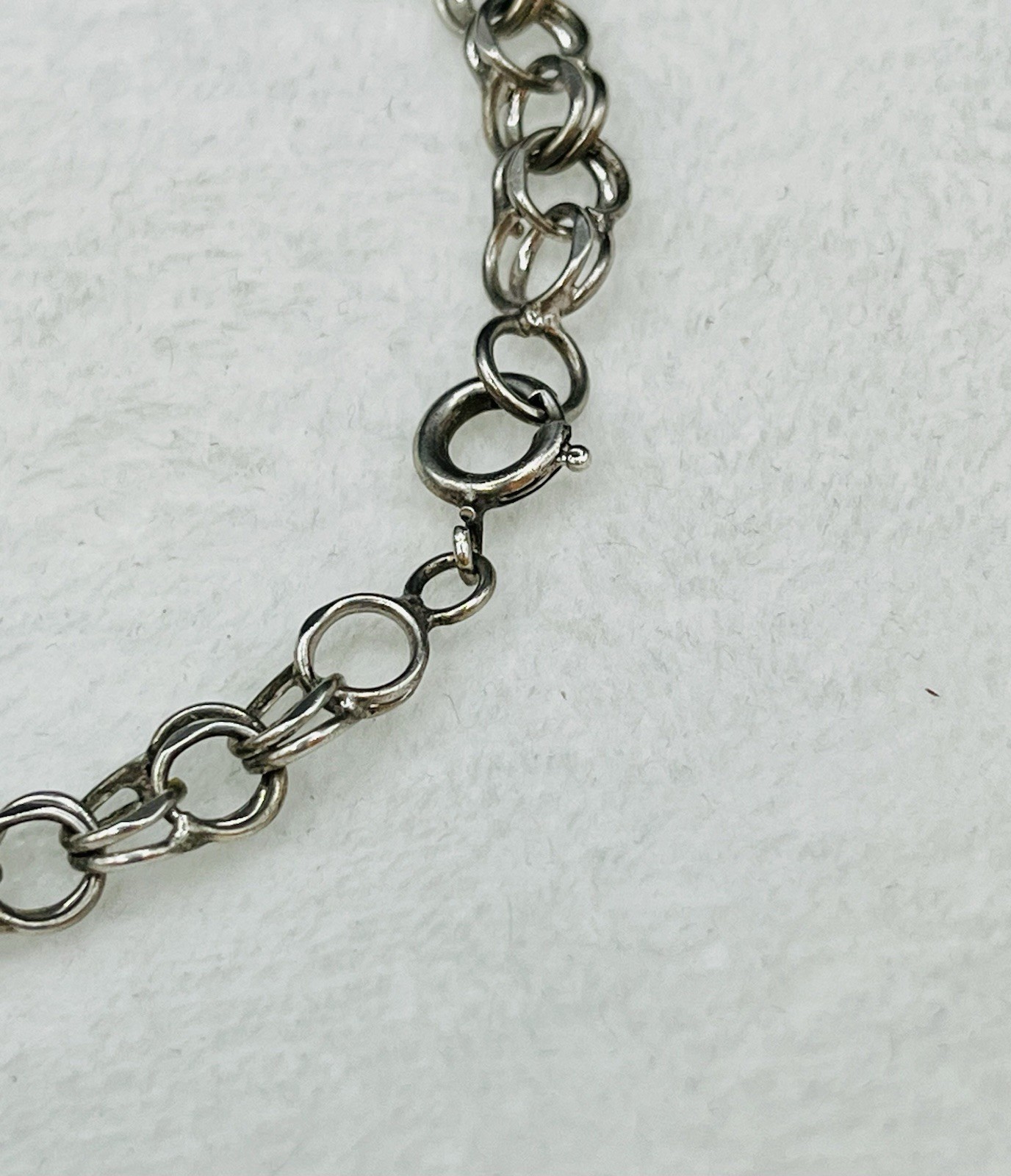 Vintage Sterling Silver Starter Charm Bracelet 6mm Double Link Chain 7.25”