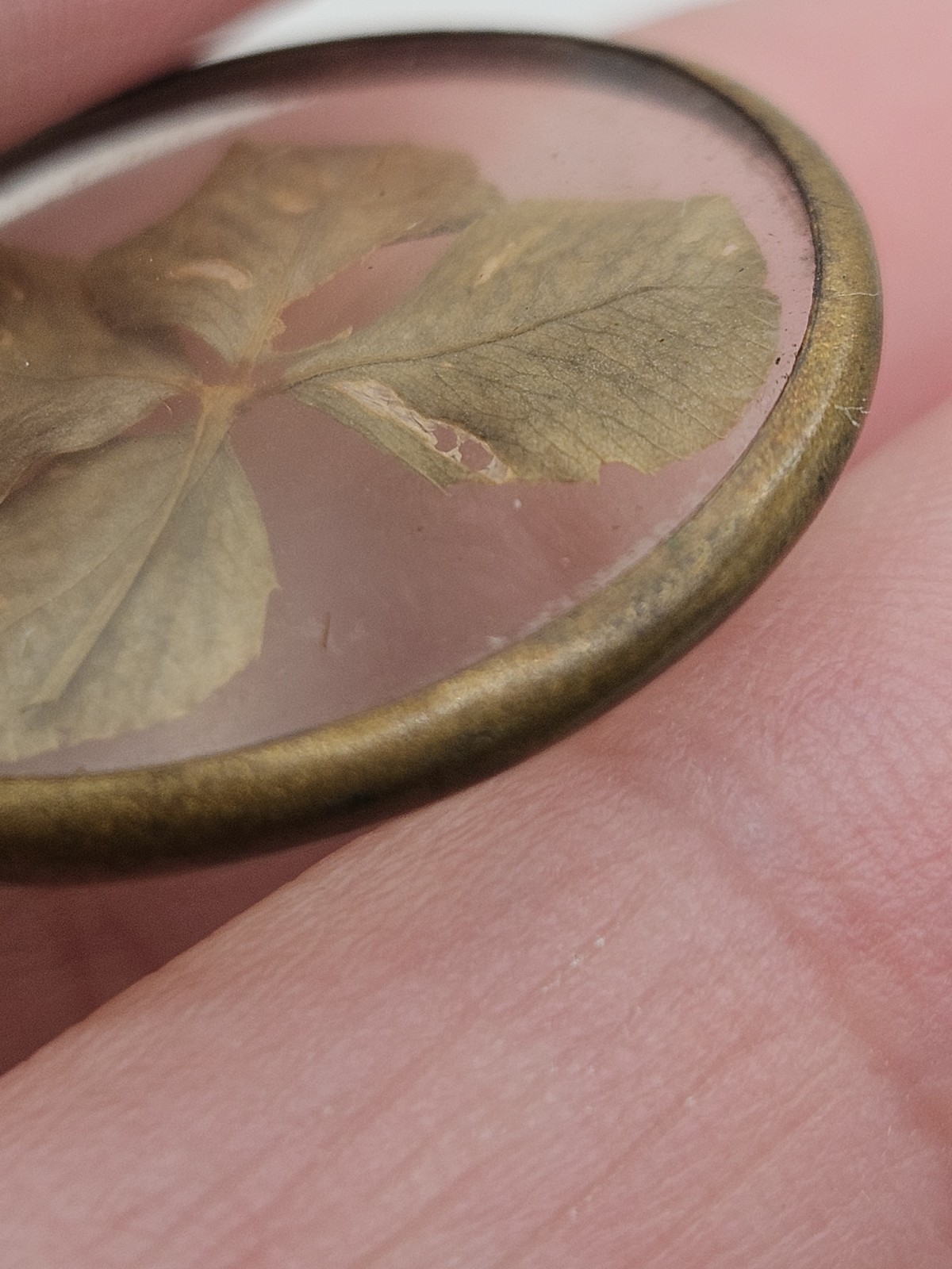 Vintage Antiqued Brass Tone Four Leaf Clover Shamrock Good Luck Charm Pendant