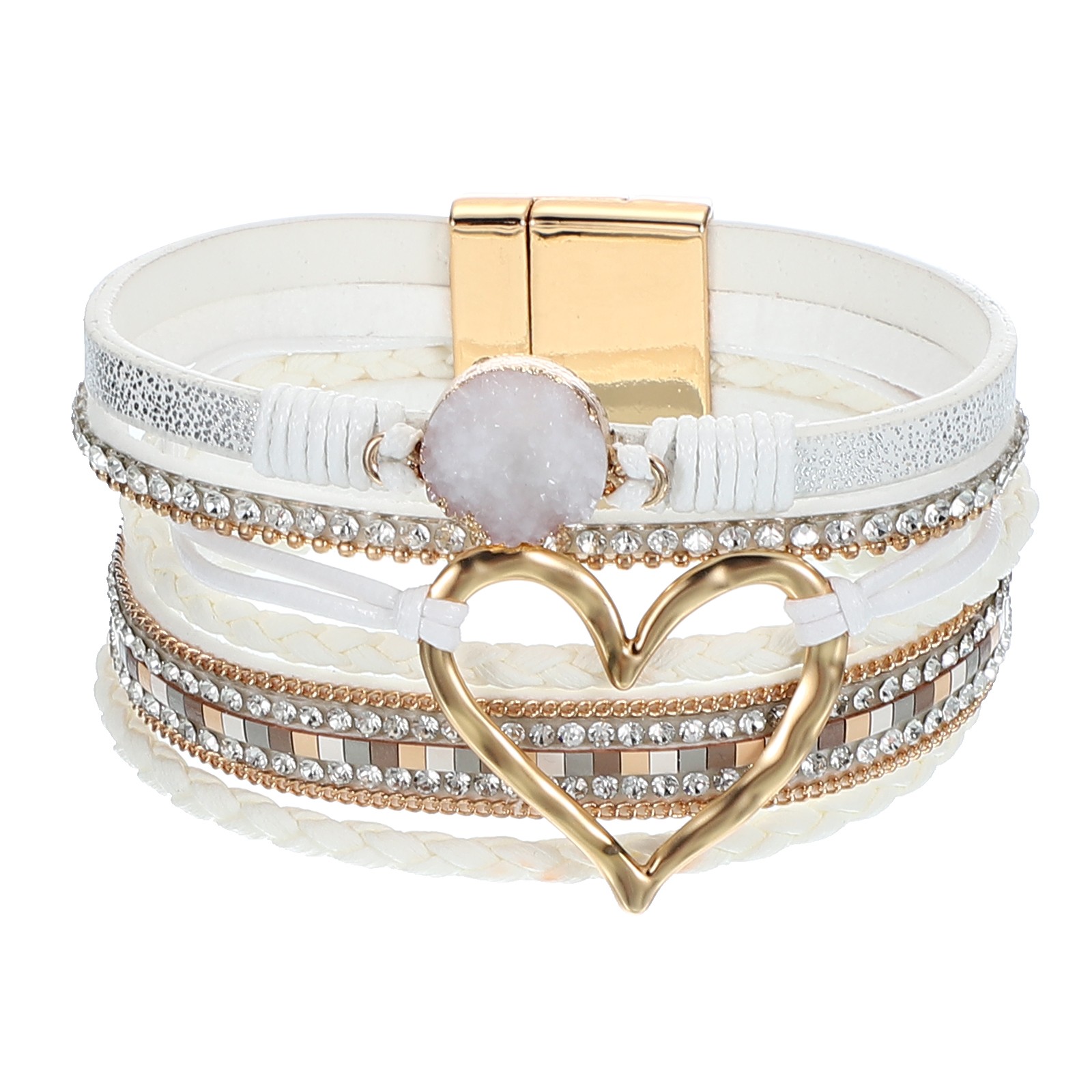Heart Leather Wrap Bracelets Trendy Stackable Boho Cuff Bracelet White