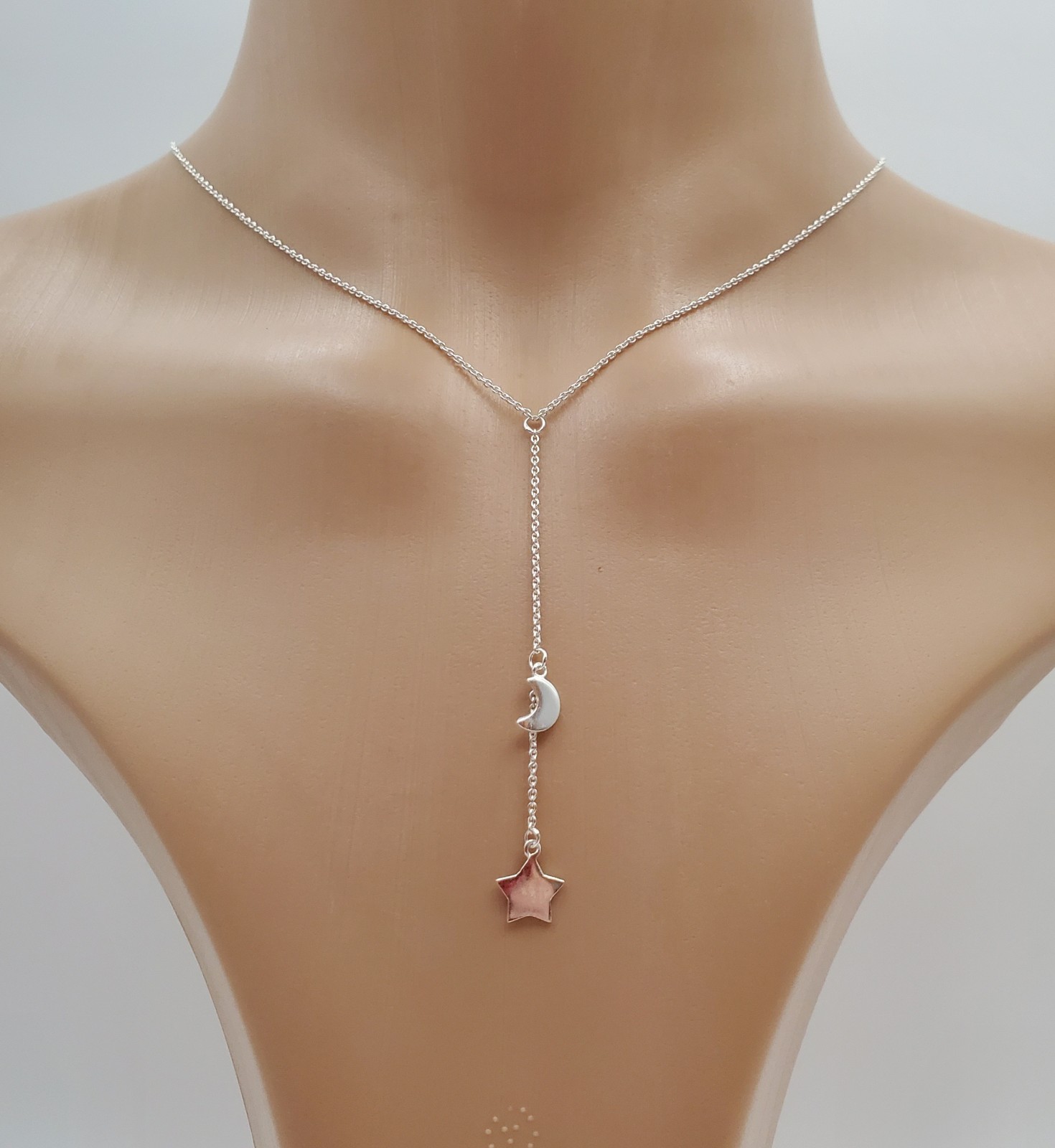 VTG 925 Moon Star Y Drop Necklace Adjustable 28in Sterling Silver 3.2g Celestial