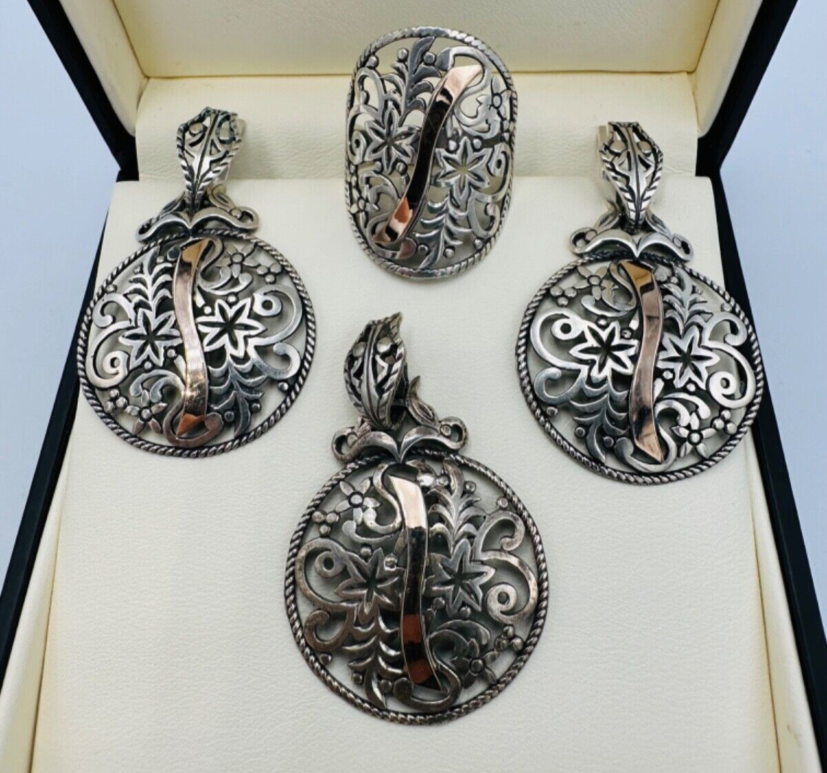 Old Silver 875 14k Gold Jewelry Set Ring Pendant Earrings Video