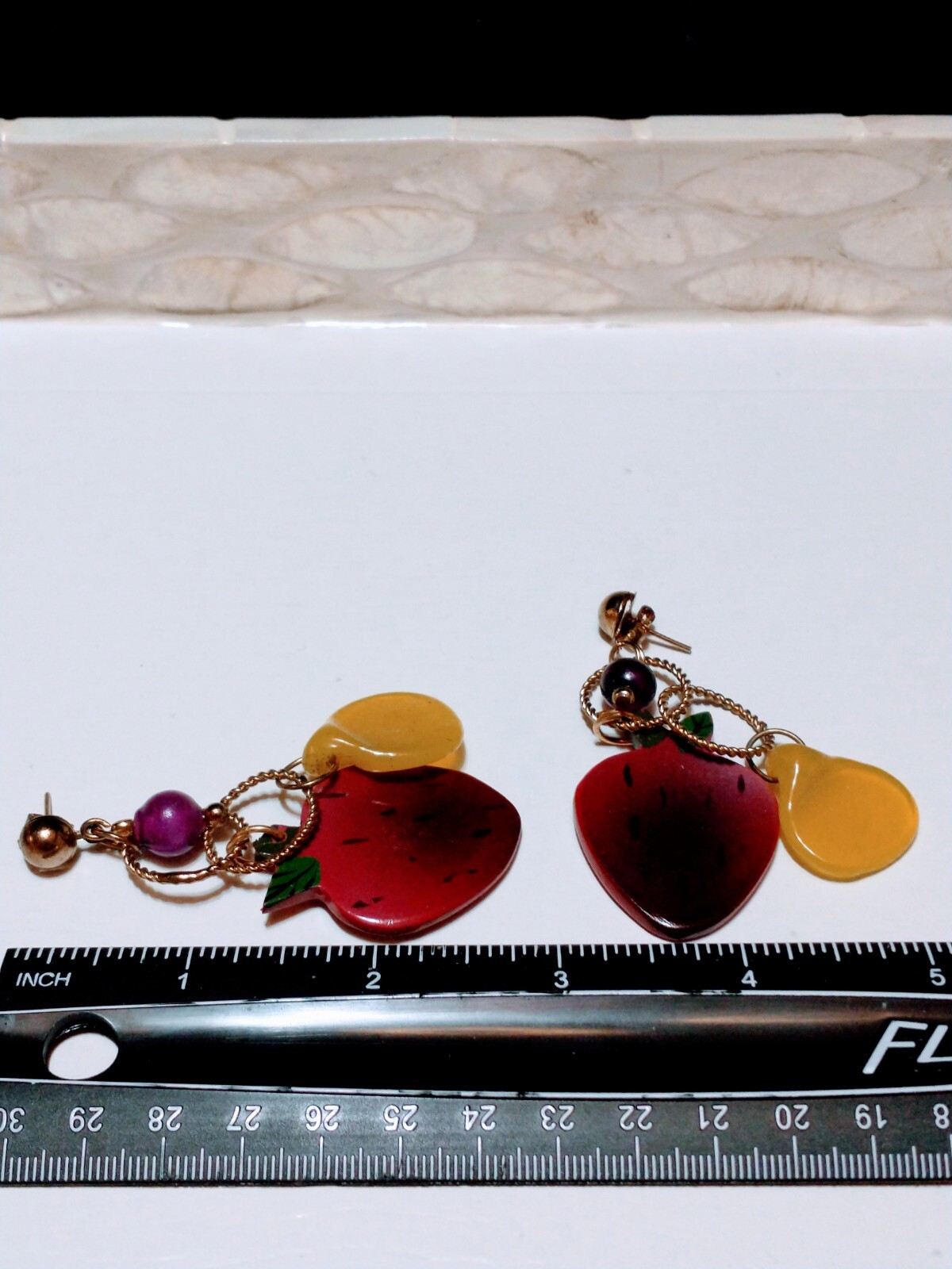 VTG EARRINGS 80’s RETRO Artisan Big HAND Painted STRAWBERRIES🍓 CHUNKY FUN RARE