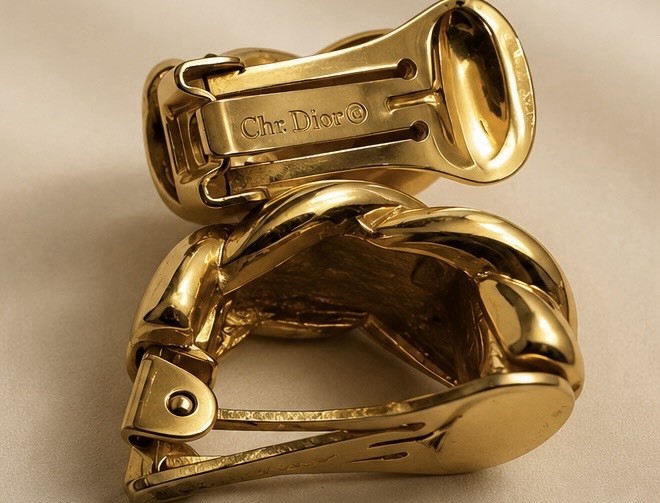 Vintage Christian Dior Earrings Clip On Gold Tone Signed