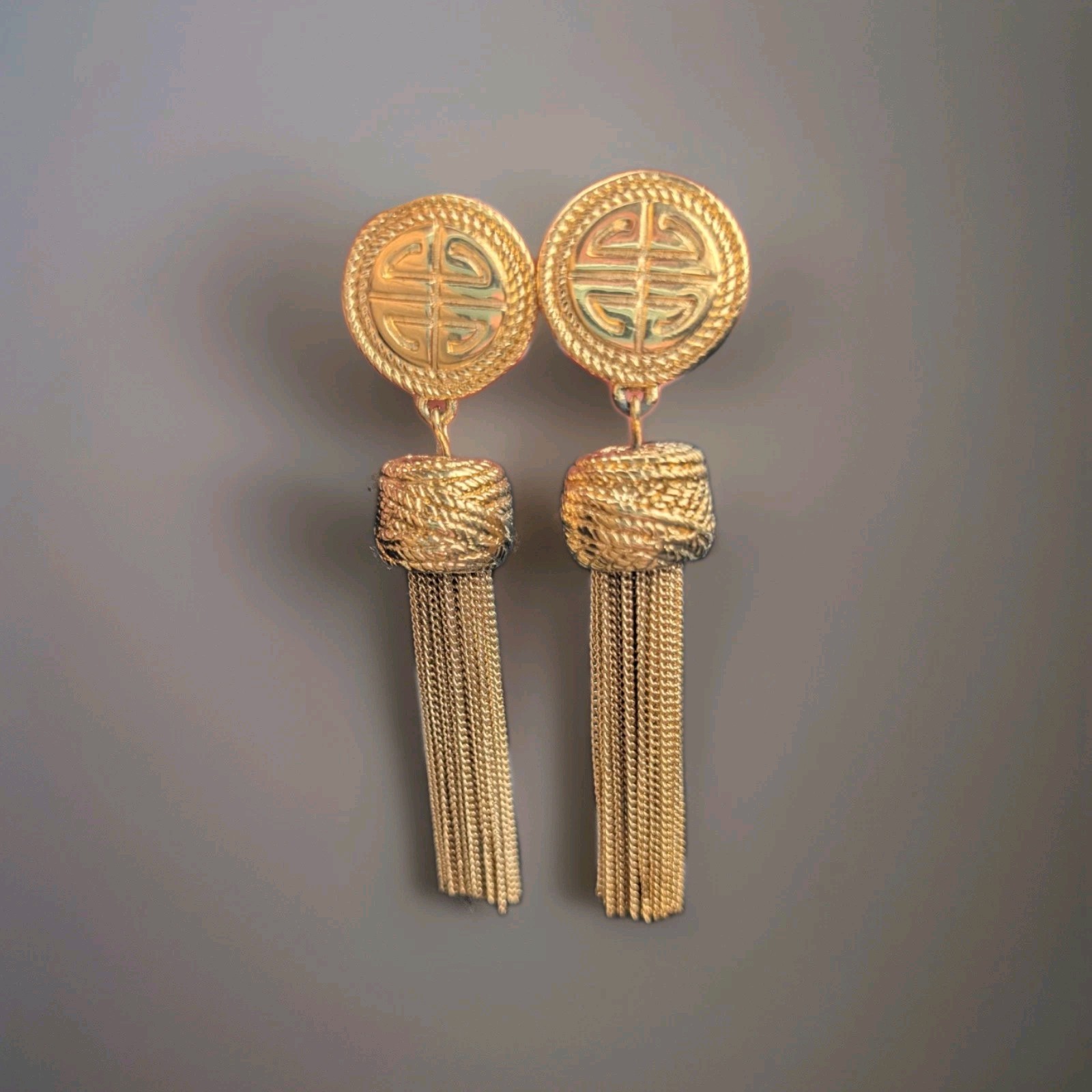 Vintage Givenchy Clip On Earrings Tassel Dangle Gold Tone