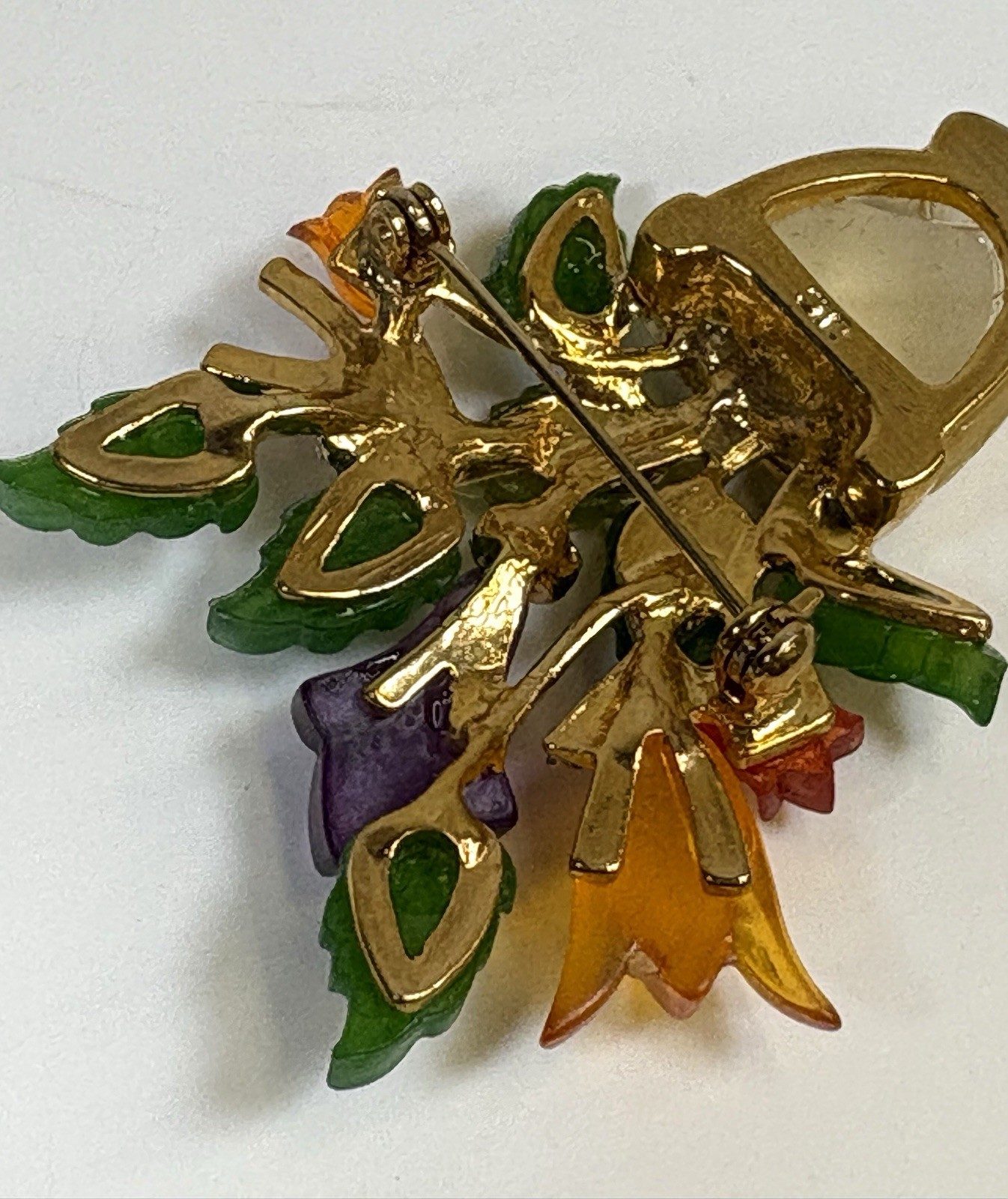 Vintage JC Joseph Cleary Lucite Flower Vase Basket Brooch 1960s MCm