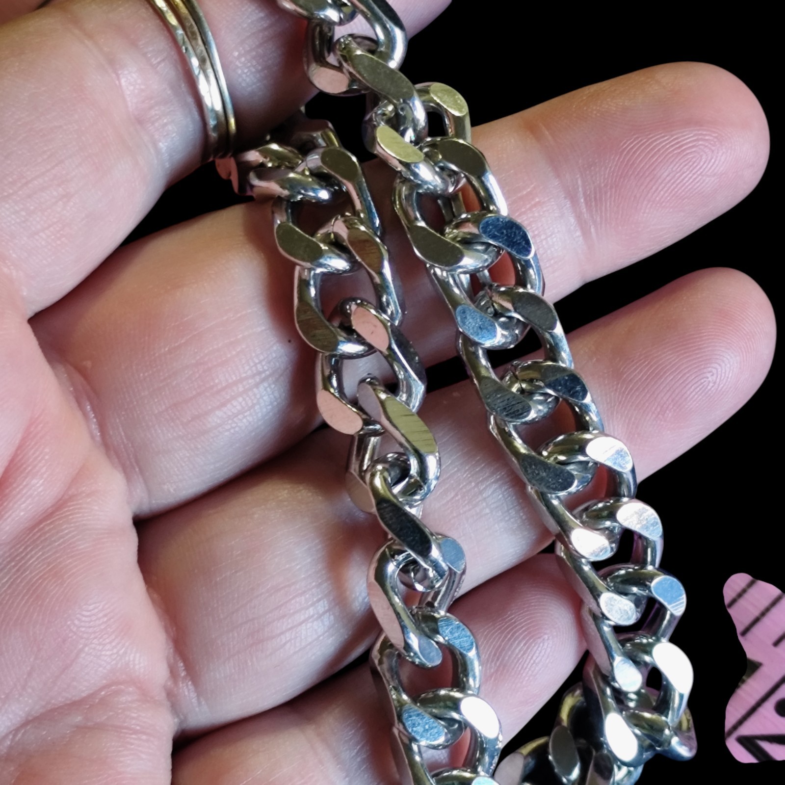 Vintage Heavy Thick Curb Chain Stainless Steel Necklace 17in