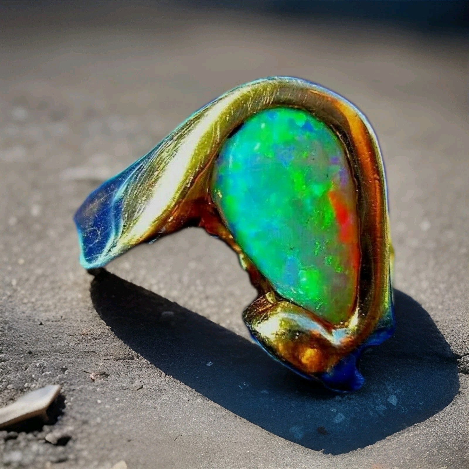 Original EARTH MINED OPAL Engagement Ring Sculptural Design Solitaire 14K GOLD 8
