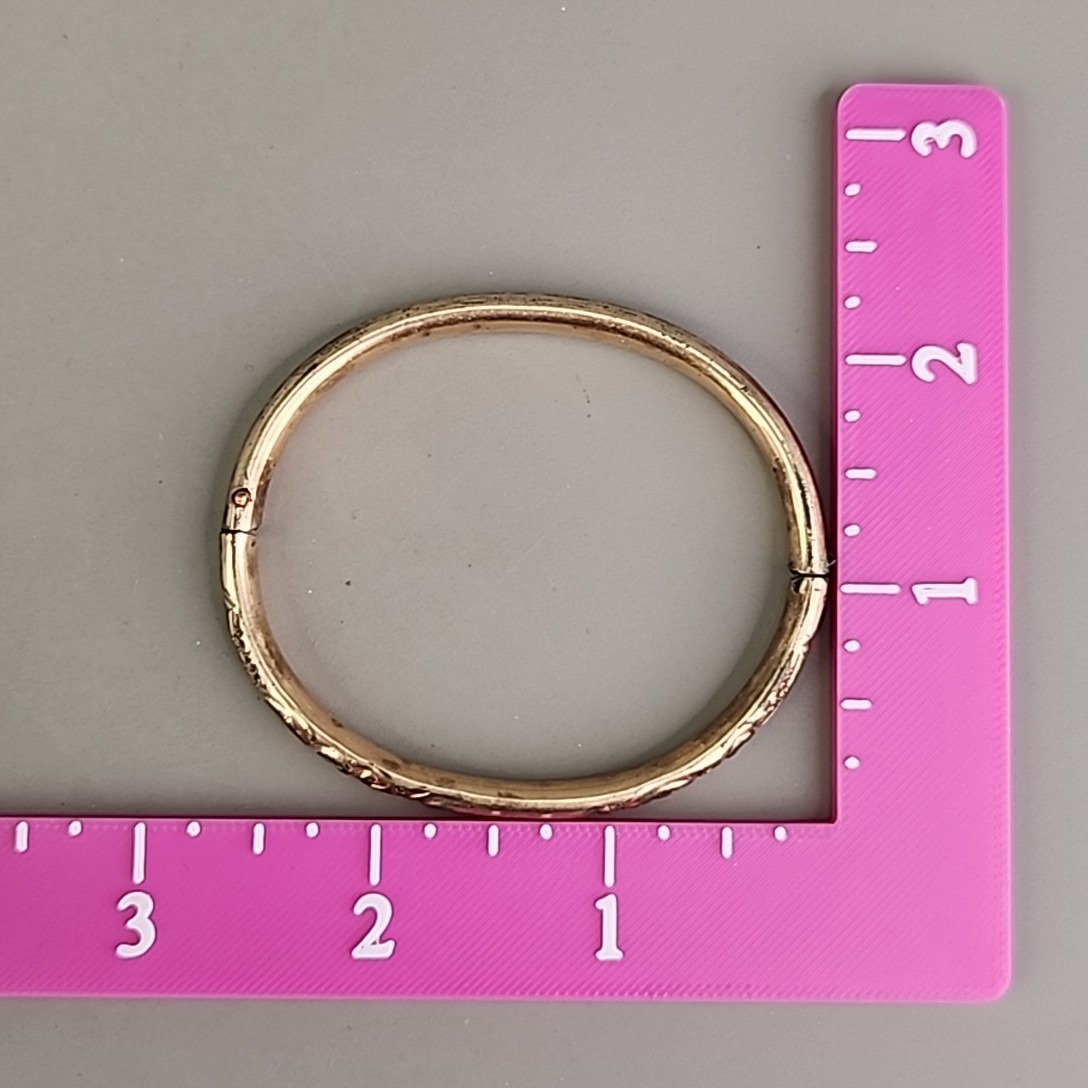 Antique Victorian Bangle Bracelet Floral Motif Etched HP Gold Filled 6.25″