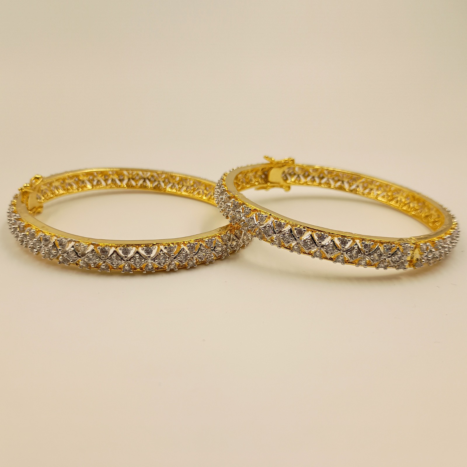 Traditional Indian Bangle Set 22K Gold Plated White CZ Bridal Wedding Jewelry