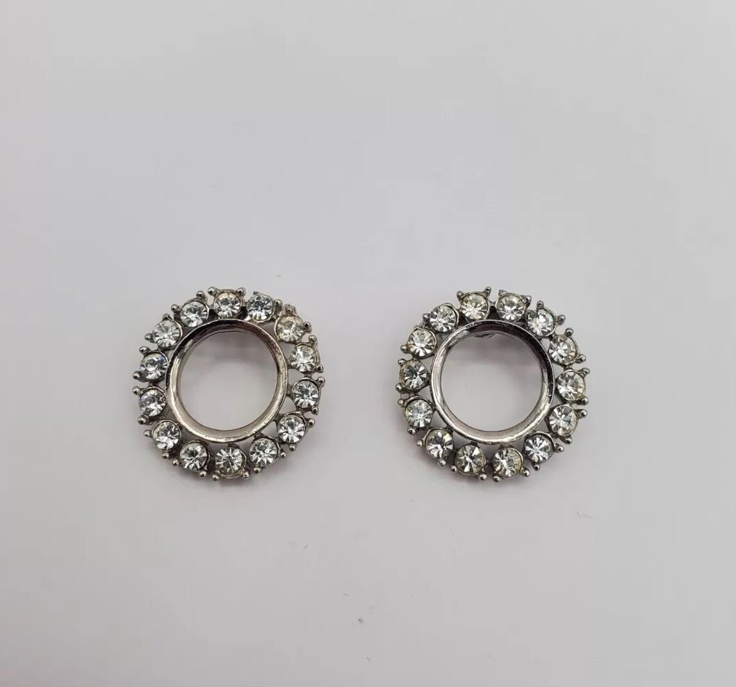 Vintage Silver Rhinestone Brooch Pins Set Pair Of 2 Costume Jewelry Accessories