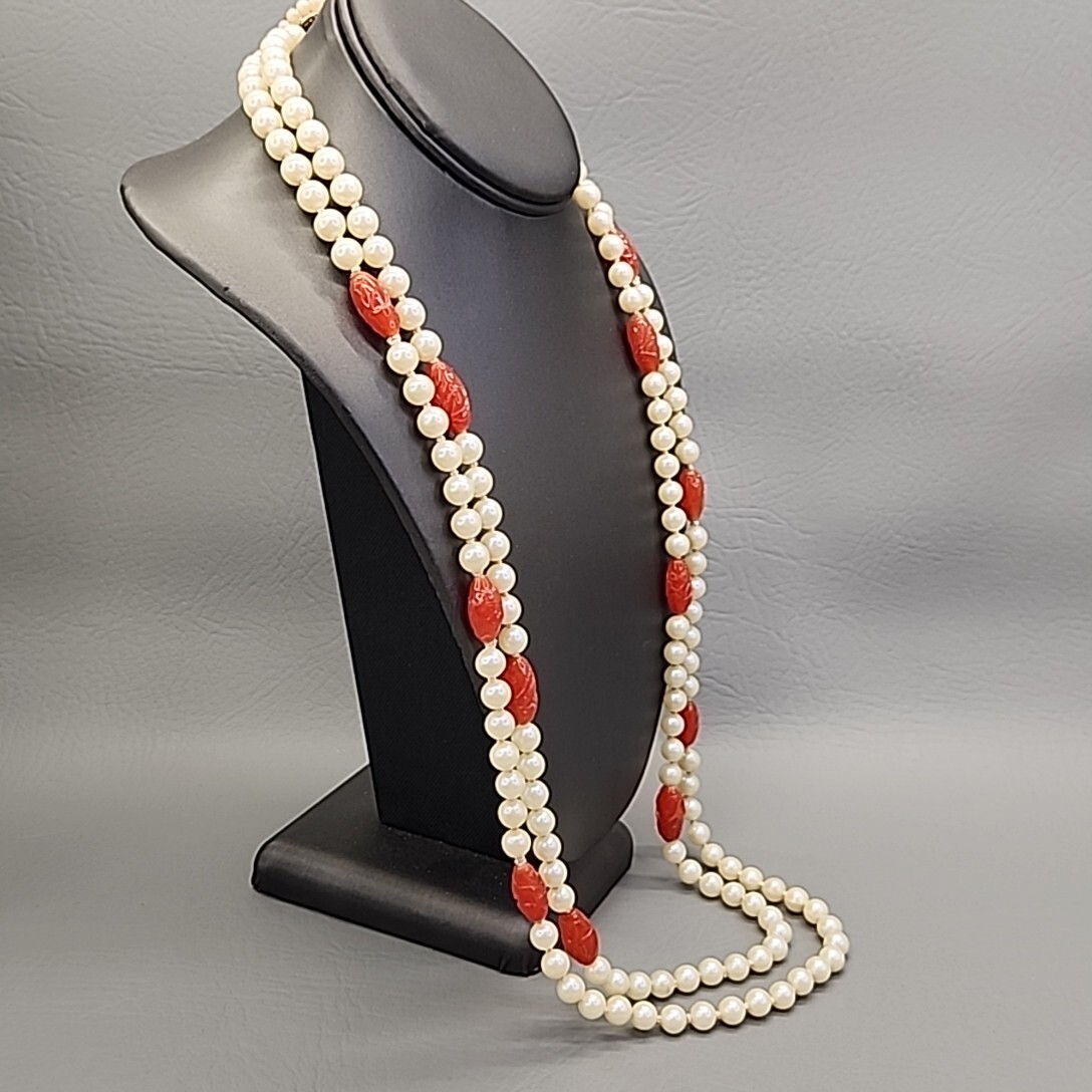 Vtg Bead Necklace Earrings Faux Pearls Layered Peach Art Glass Hong Kong 31″