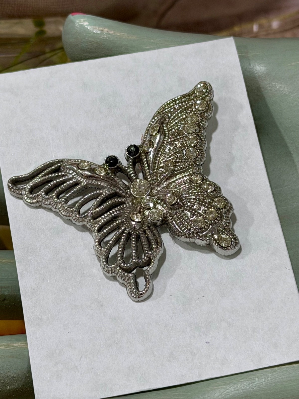 Butterfly Tact Pin, Silver-tone Filigree-style Gift for Her, Mom, Spring