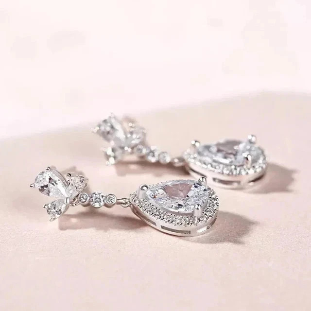 Art Deco Lab Created Diamond Drop/Dangle Antique Earring 14k White Gold Finish