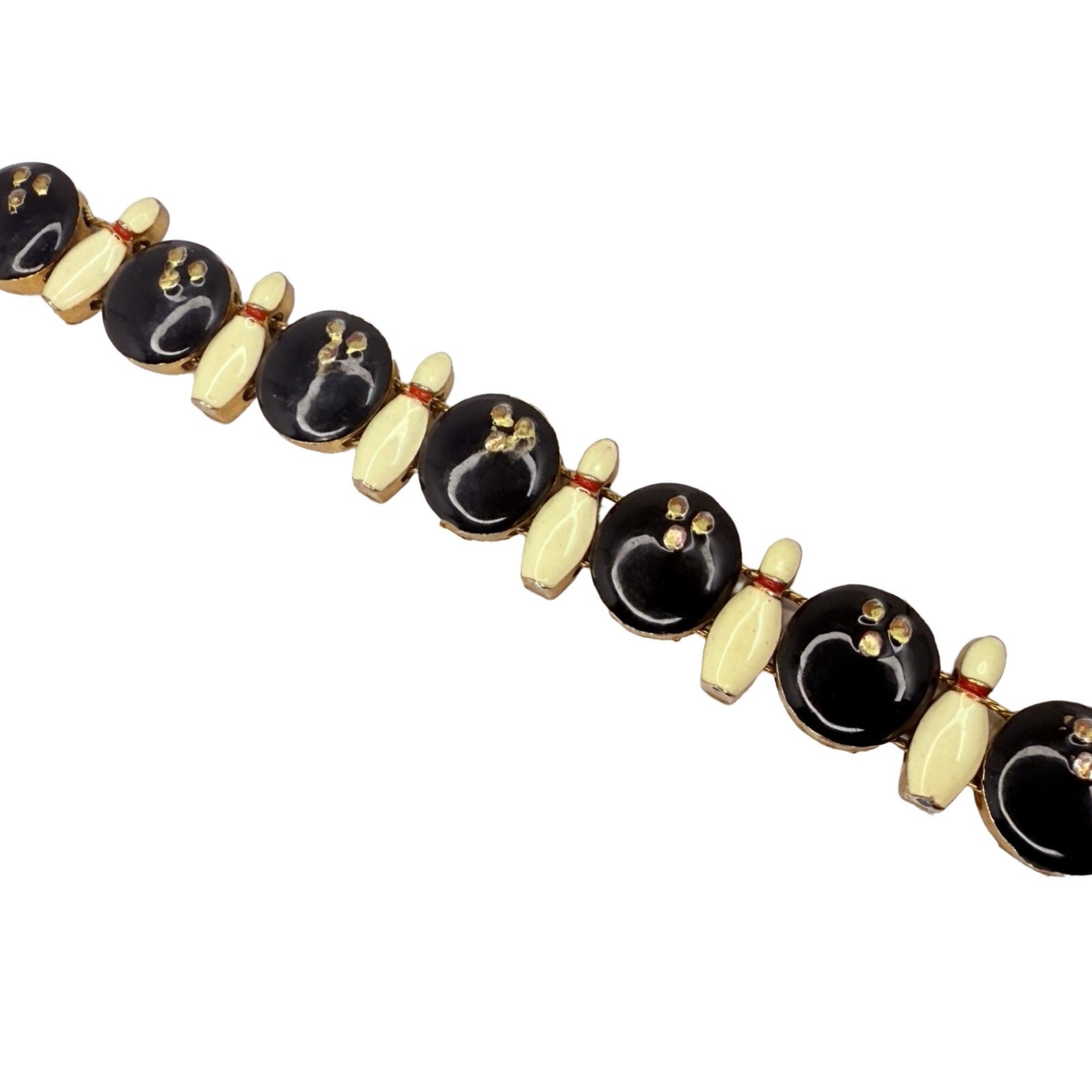 Bowling Ball Bracelet Slider Charm 7” Gold Tone Bowling Gift Vintage