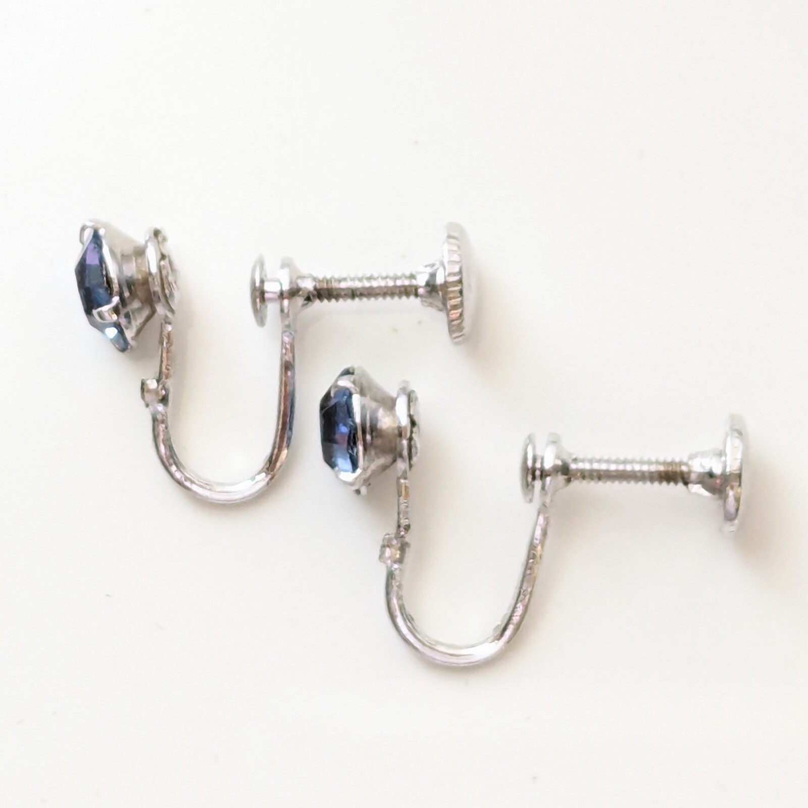 Vintage Blue Solitaire Rhinestone Earrings Screw Back Wedding Minimalist Jewelry