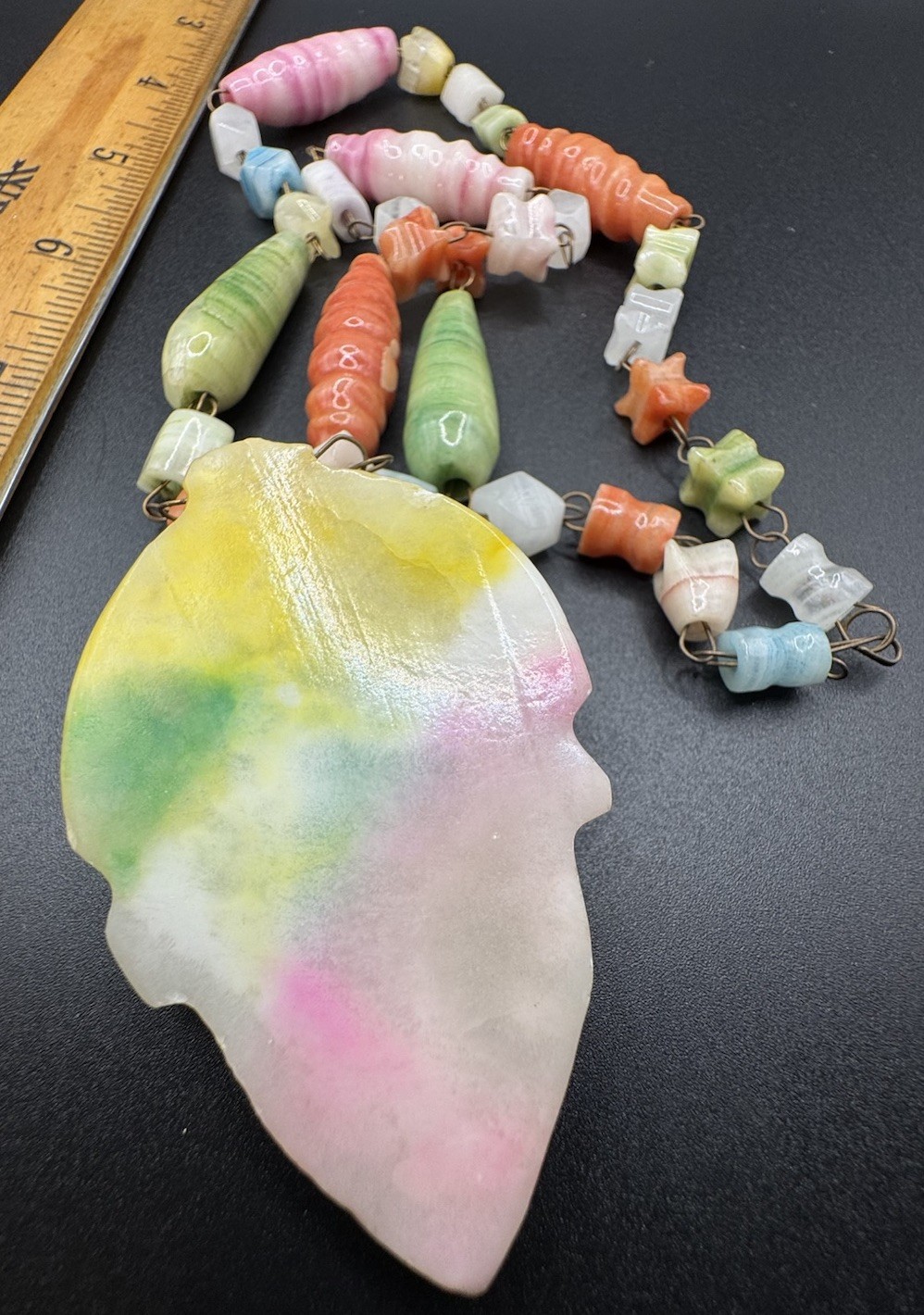 Vintage Pastel Tropical Island Art Glass Beaded Statement Necklace