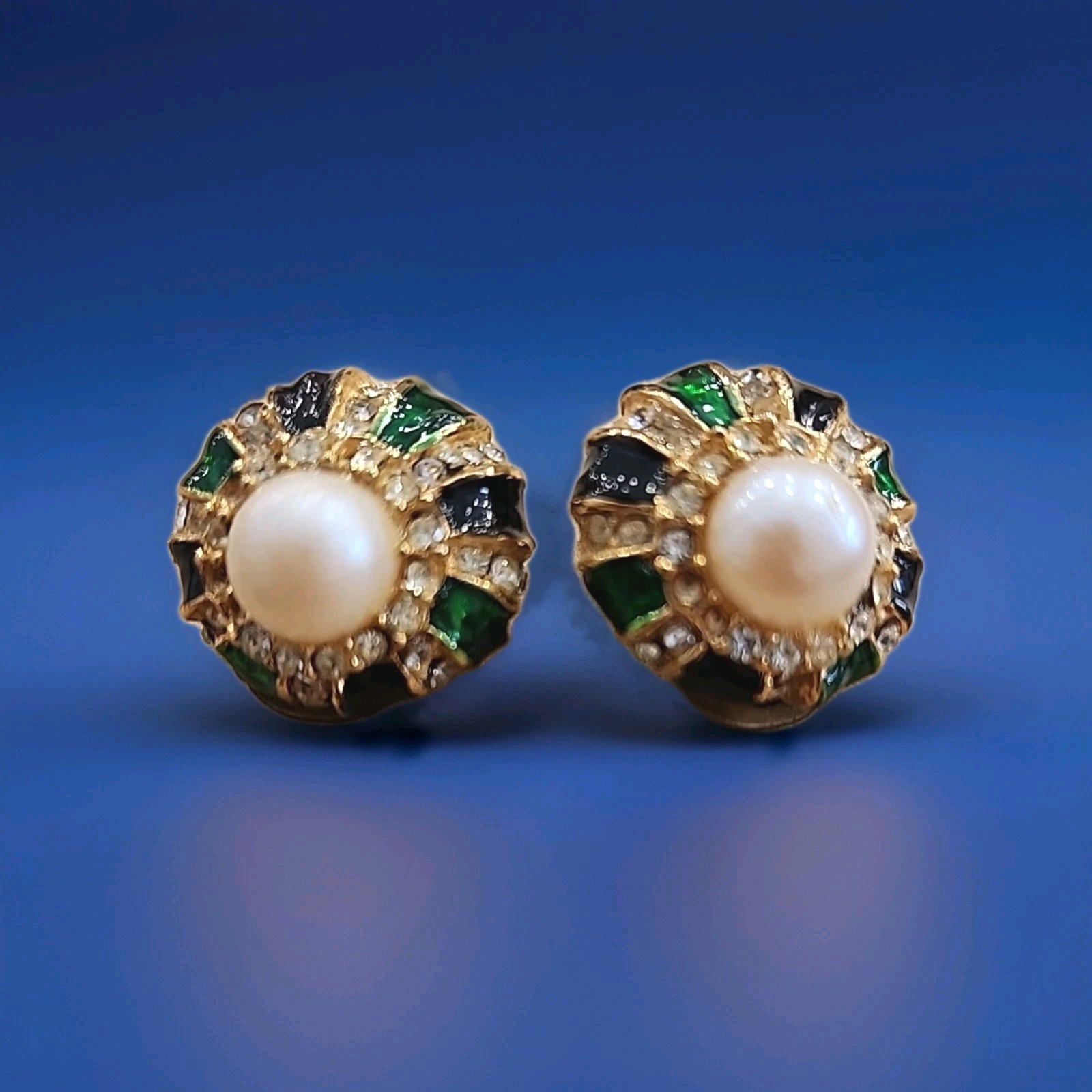 Bijoux ELFC Signed ITALY Clip-On Earrings Faux Pearl MISSING STONES see pictures
