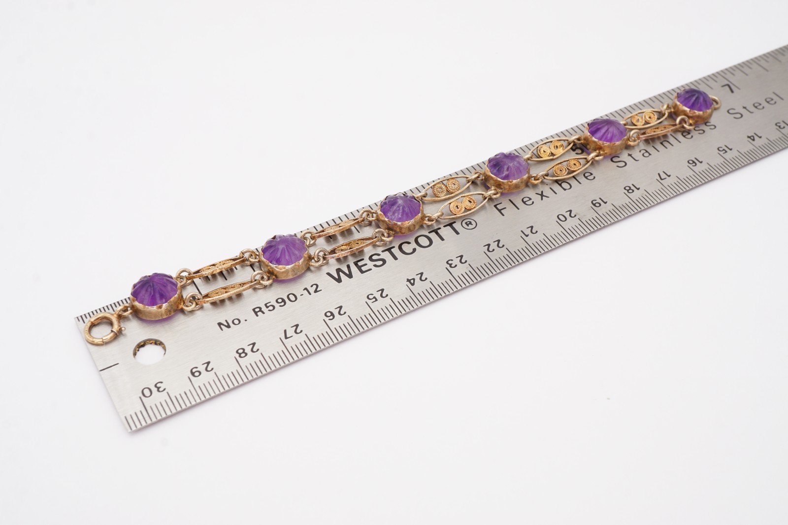 Vintage Gold Filled Amethyst Bracelet 7.5″