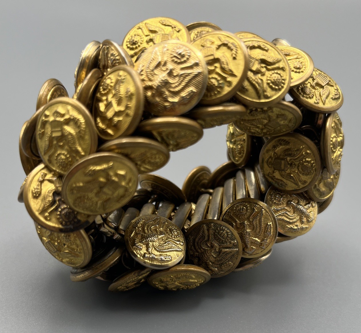 Vtg Bracelet w/Antique Superior Quality Button Co Brass Eagle Uniform Buttons