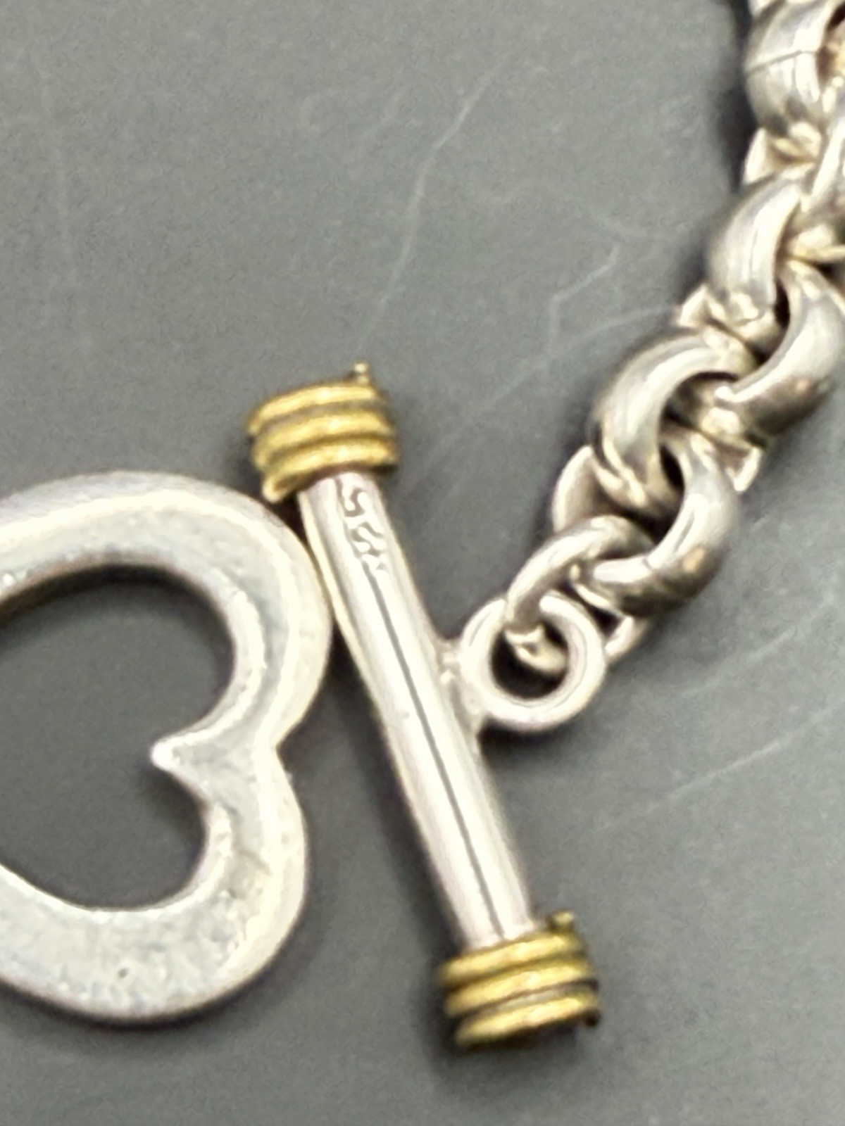Vintage Heavy Sterling Silver Chain Bracelet with Toggle Heart Closure