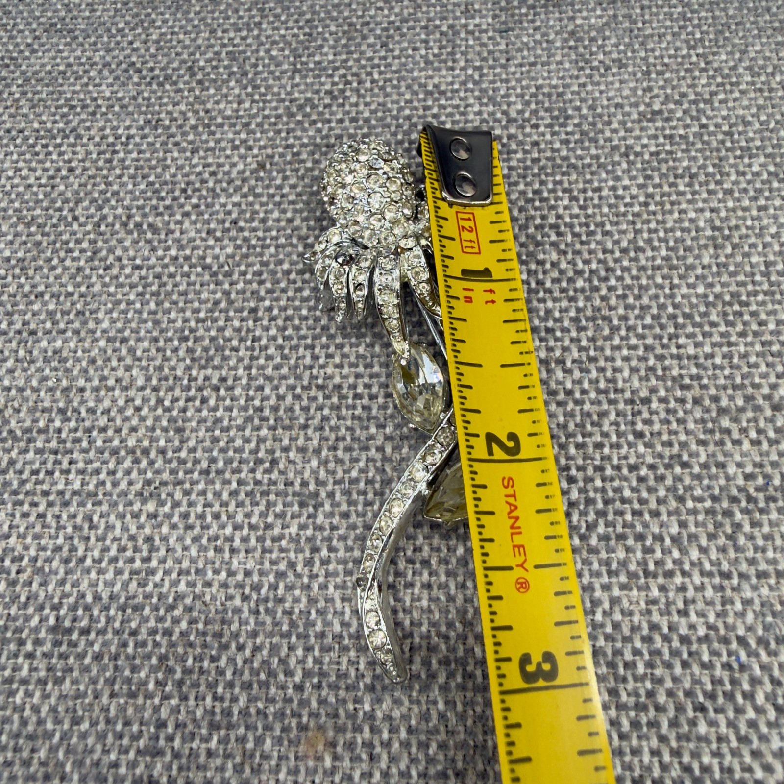 Vintage Ledo Polcini Brooch Pave Coneflower Clear Rhinestones 3 Inches Signed
