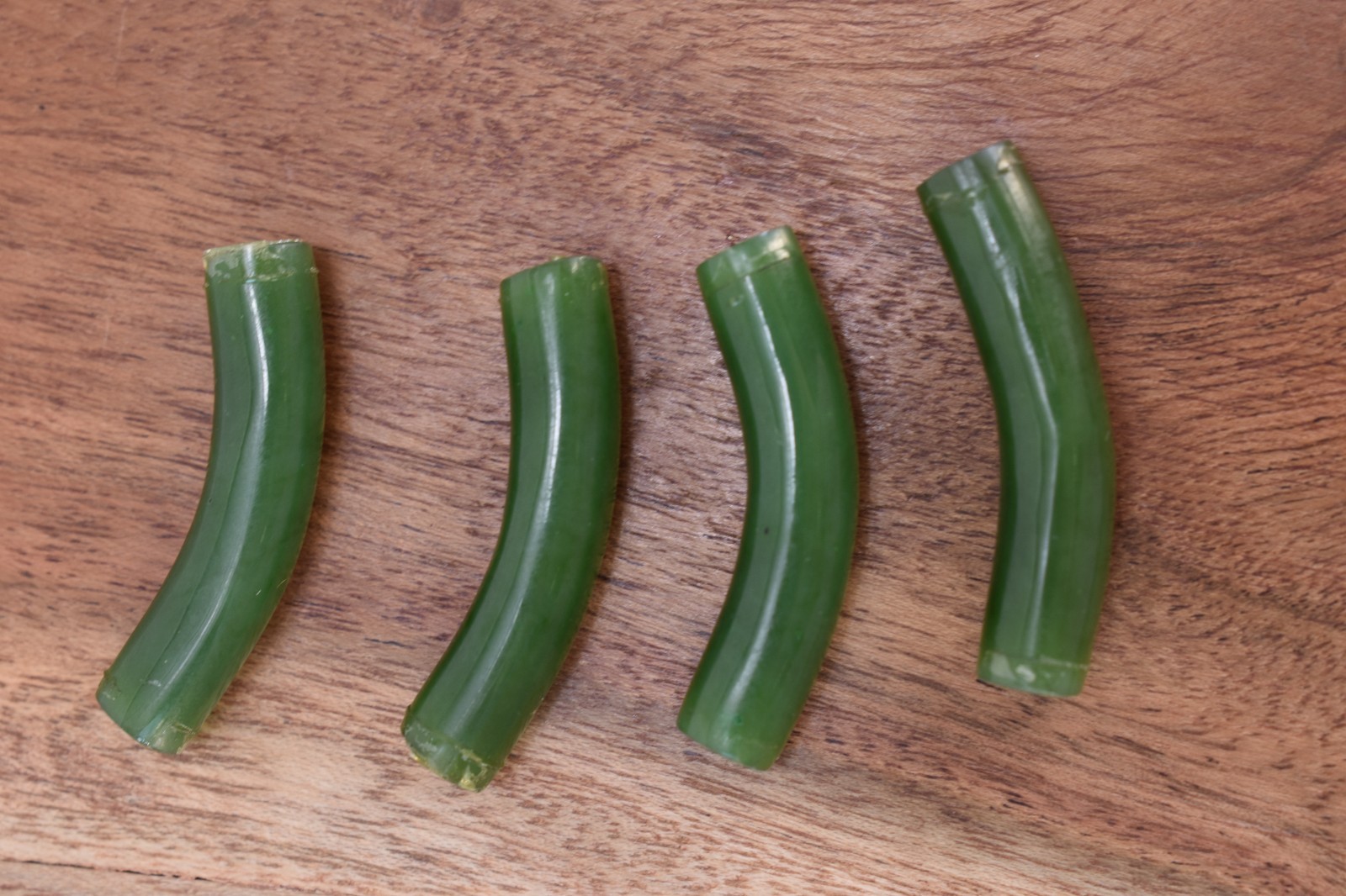 Vintage curved Jade tube beads or pendants Italian horn charms? solid no holes