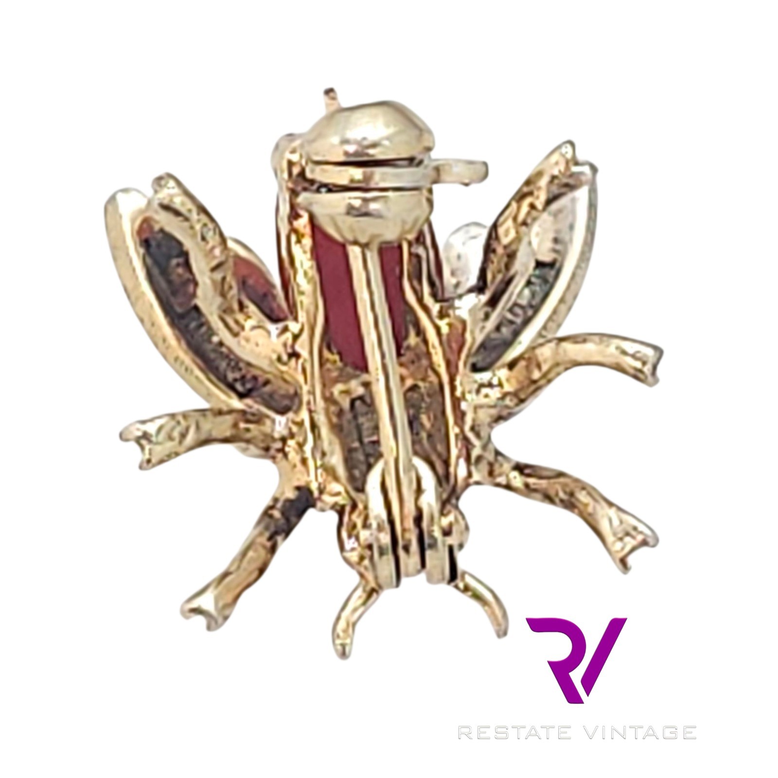Mint Vintage Maison Behar M-BE Germany Gold Over Sterling Mint Bug Coral Brooch