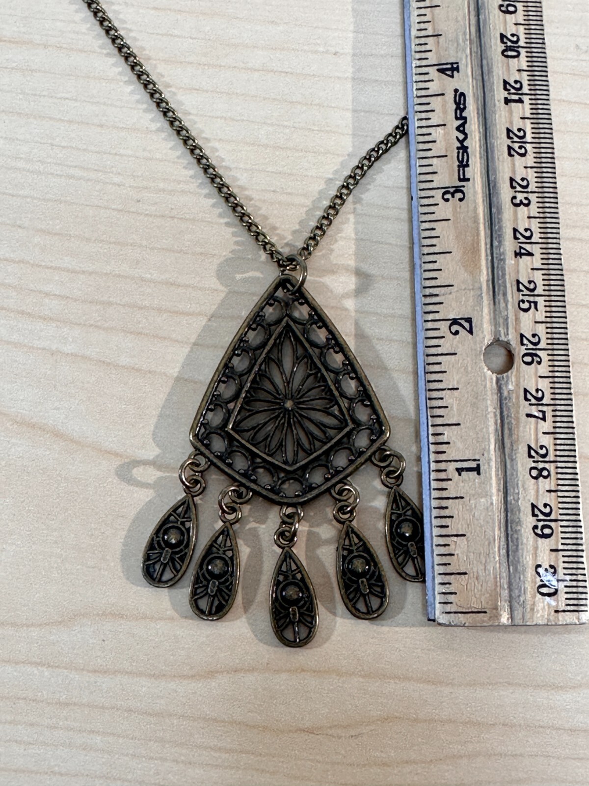 Vintage Bronze Color BOHO Tribal Dangle Pendant Necklace 14 inches