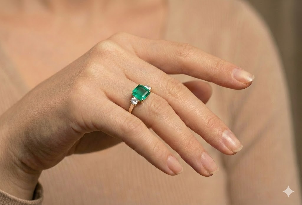 Vintage 14K Gold Engagement Ring 2.21CT. Natural Green Emerald Square Shape