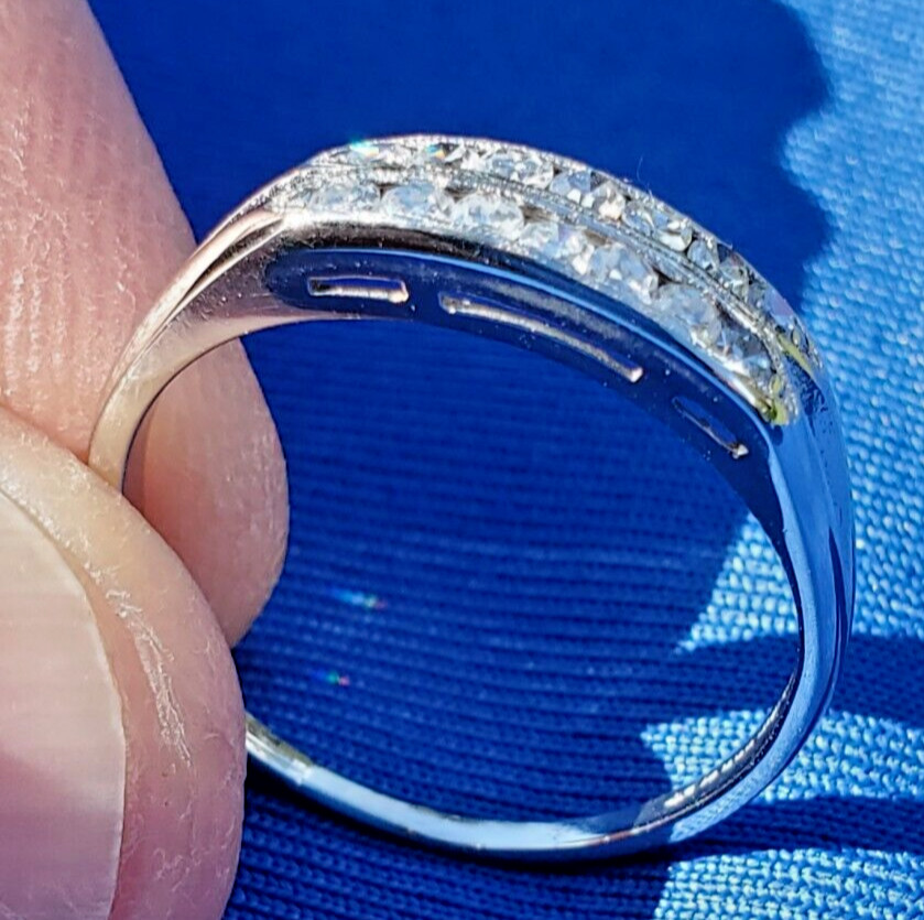 Original EARTH MINED DIAMOND Band Double Row Antique PLATINUM Anniversary Ring 7