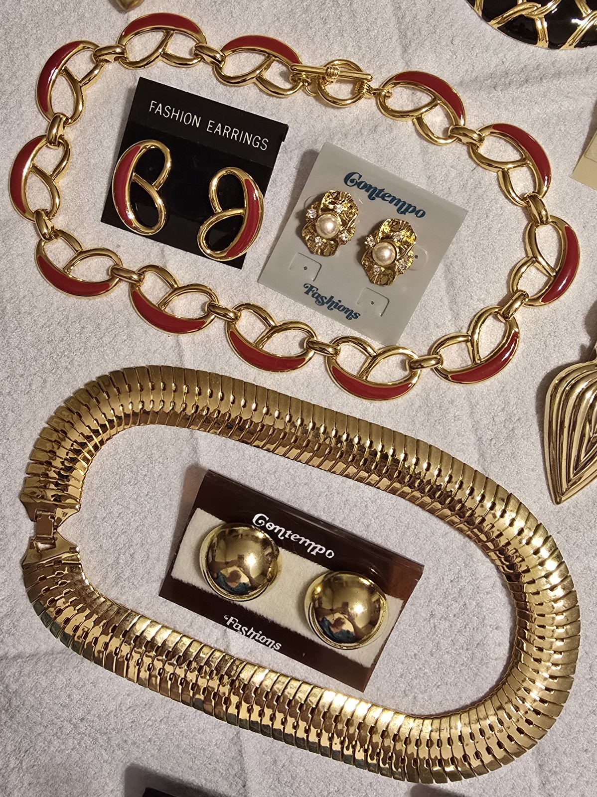 Contempo Fashions Lot 4 Necklaces, 9 Earrings, 1980s Vintage Retro Jewelry, NOS