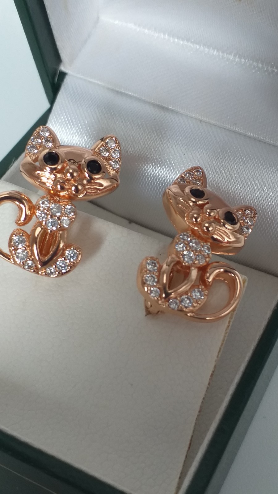 Vintage 1990s 14 Ct Rolled Gold Zircons Cat Earrings-Hallmarked 585 RG!!!