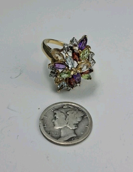 925 Silver Amethyst Peridot Garnet & Topaz Cocktail Ring Fruit Salad Sz 6.5